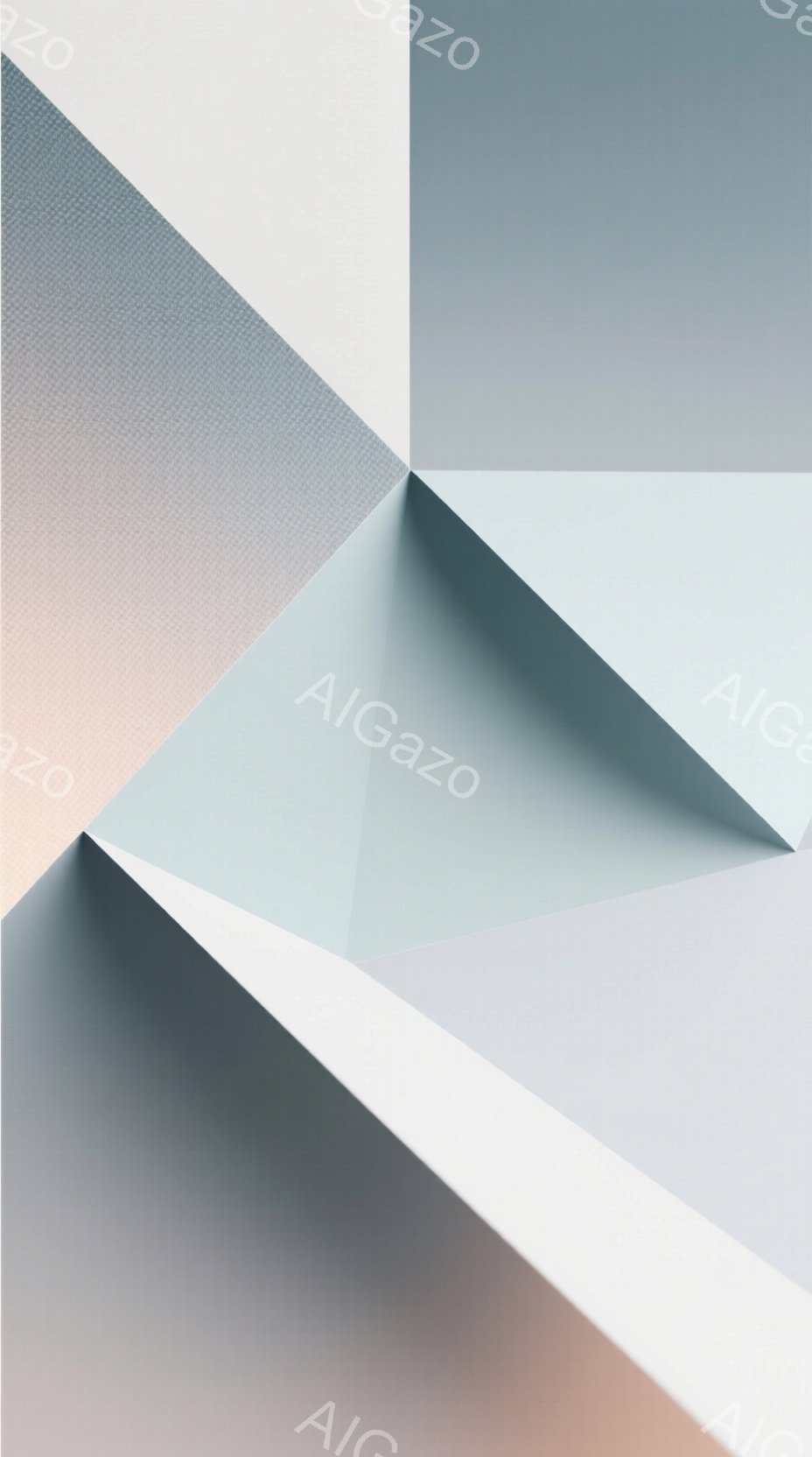 この画像は、幾何学的な構成の抽象的な表現です。さまざまな淡い色合いの三角形が重なり合い、光と影が強烈なコントラストを生み出しています。全体的にミニマリズムで洗練された雰囲気であり、静けさと奥行きを感じ - AI生成フリー素材