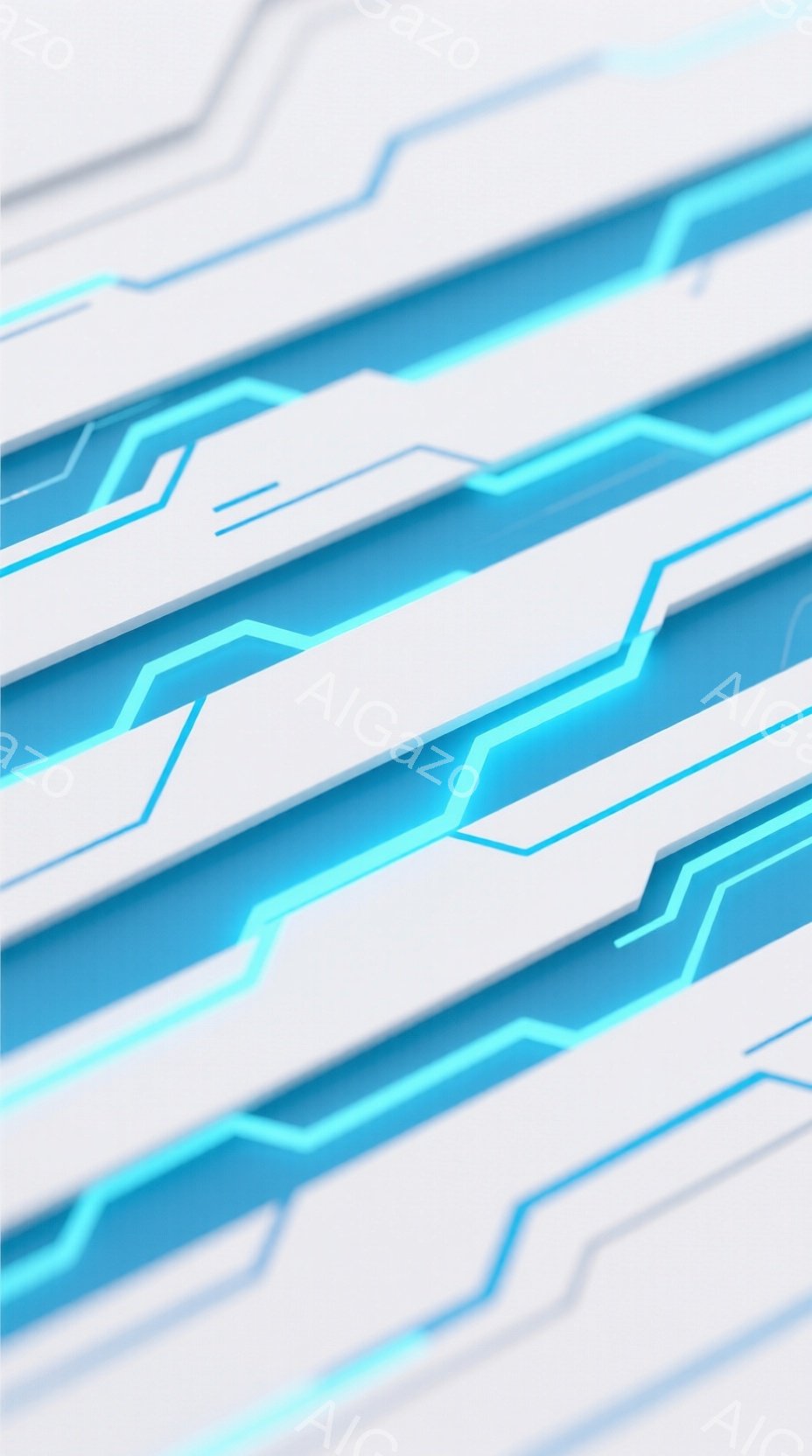 白い背景に、明るい青色の光る線が複雑に交差する様子が描かれている。線は未来的な回路やエネルギーの流れを思わせ、滑らかで均一な発光が印象的だ。全体として、クリーンで先進的なテクノロジーを連想させる抽象的なビジュアルである。