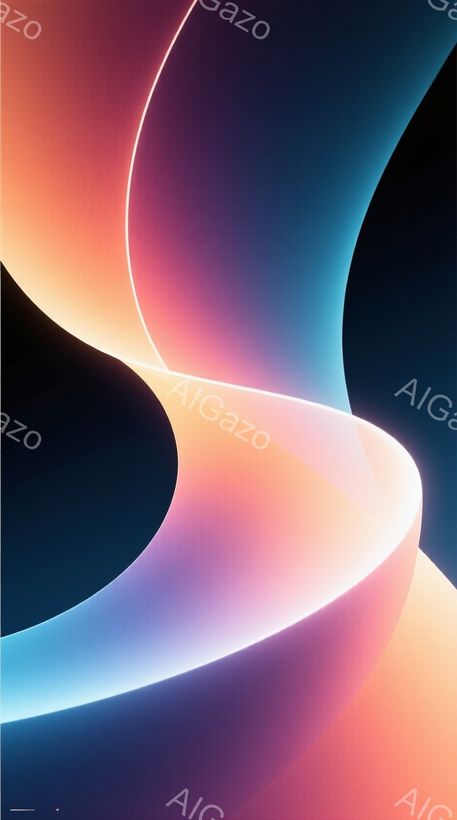 鮮やかな色彩の抽象的な光の帯が画面全体を覆い、流れるような曲線を描いています。ピンク、オレンジ、青、紫が混ざり合い、まるでオーロラのような幻想的な雰囲気を作り出しています。背景は特定できませんが、光の強さから、何らかのエネルギーが放射されているような印象を与えます。