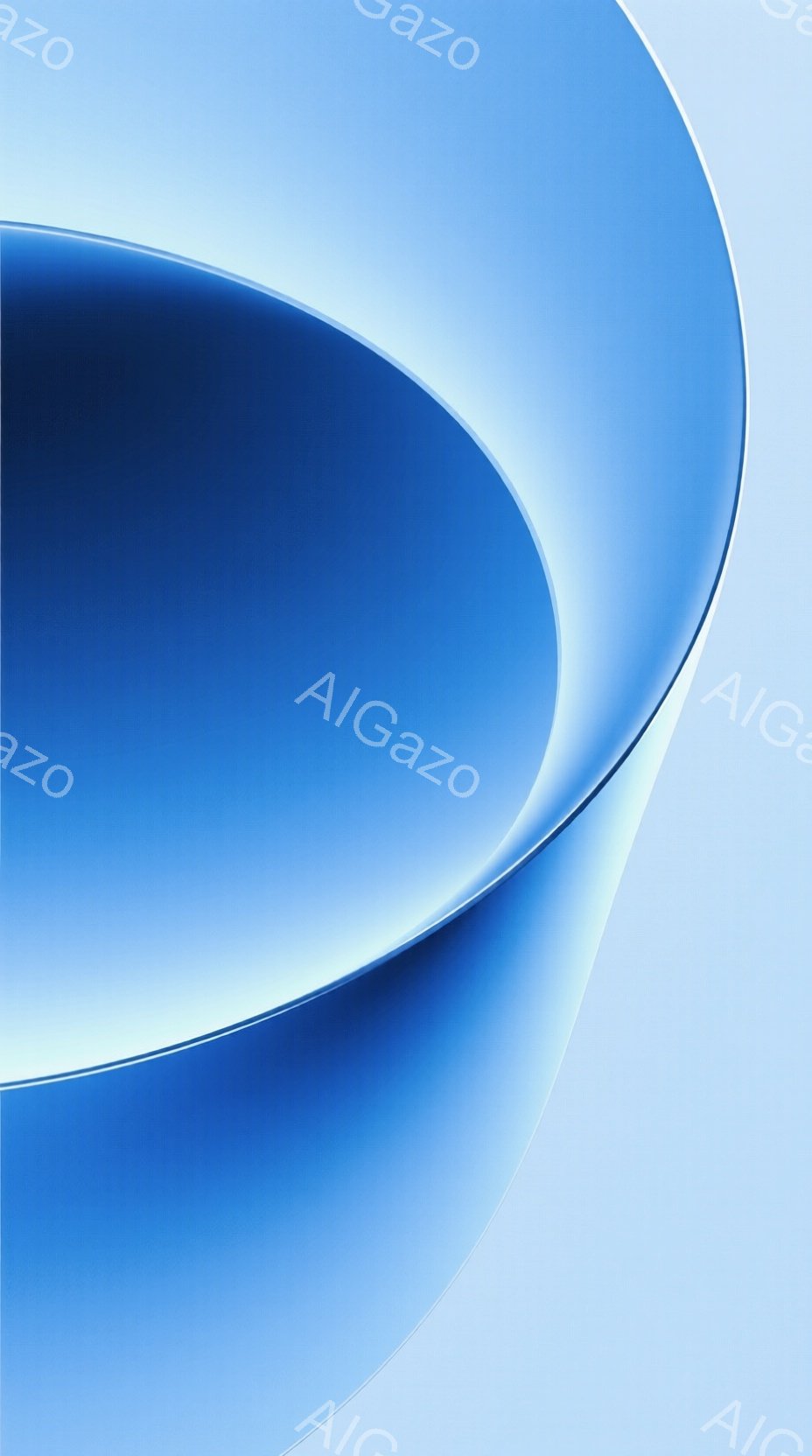 この画像は、鮮やかな青色のグラデーションで構成された抽象的な表現です。曲線が特徴的で、まるで光が反射しているかのような滑らかな質感と、奥行きを感じさせる陰影が印象的です。背景は淡い青色で、全体的にクールで洗練された雰囲気を醸し出しています。