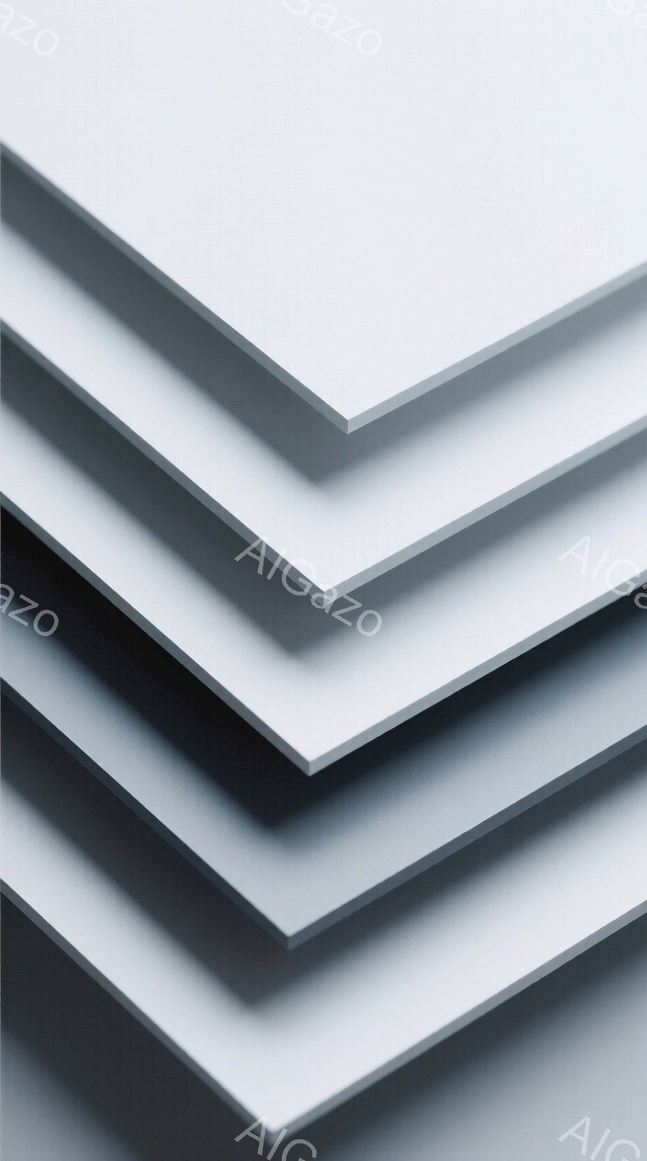 この画像は、互いに重なり合った白い紙または板の抽象的な構成を示しています。各層は微妙な影で区切られ、奥行きと立体感を生み出しています。全体的に、ミニマルでモダンな雰囲気があり、シンプルでありながら視覚的に魅力的な構成です。