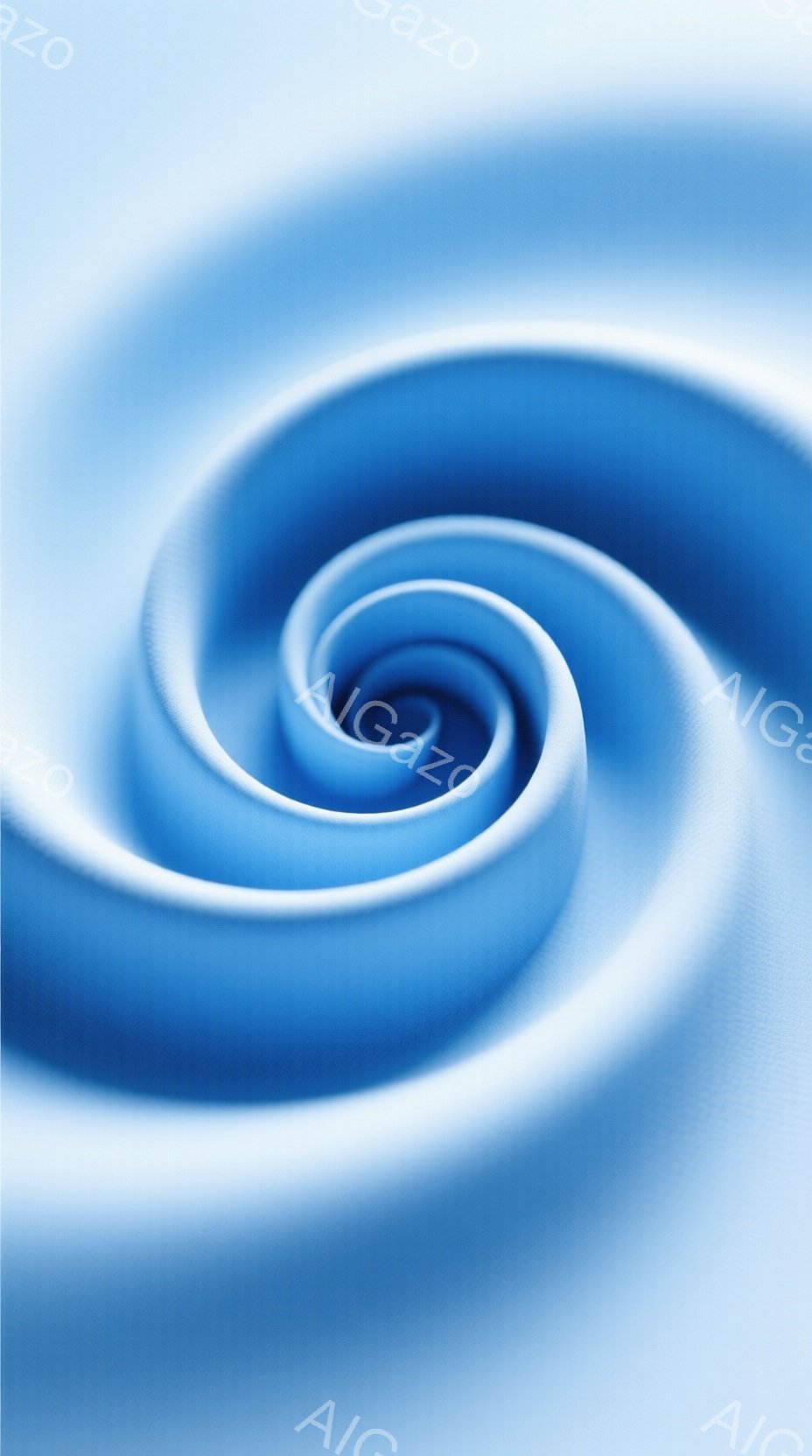 鮮やかな青色の布地が渦巻き状に広がったクローズアップ写真です。布は柔らかくドレープがかかっており、光沢があり、中心に向かって色が濃くなっています。背景は白く、布の曲線が際立ち、全体として静かで神秘的な雰囲気を醸し出しています。