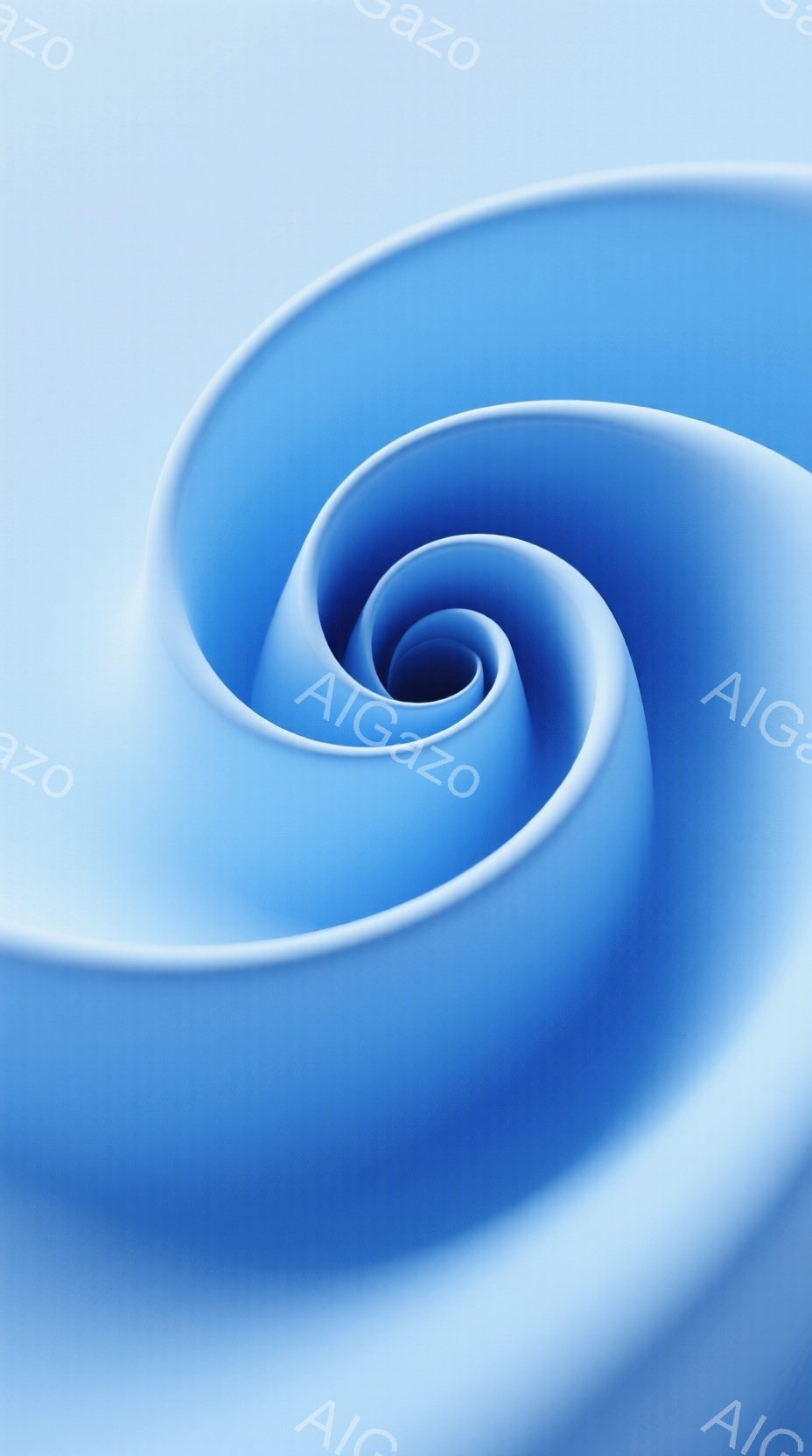 鮮やかな水色の渦巻きが印象的な画像です。滑らかな曲線が中心に向かって収束し、光沢のある表面が未来的な印象を与えます。背景は淡い水色で、渦巻きが際立ち、奥行きを感じさせます。