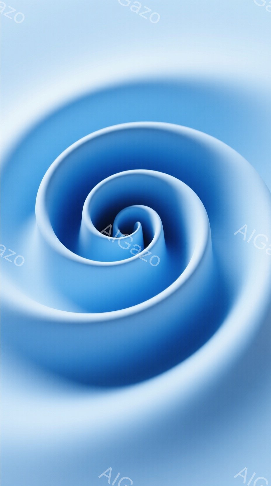 鮮やかな青色の渦巻きが画面全体を占めており、光沢のある質感と立体感が際立っています。中心部は濃い青色で、外側に向かうにつれて徐々に淡い色合いへと変化し、奥行きを感じさせます。この画像は抽象的で、流動的で静謐な雰囲気を作り出しています。