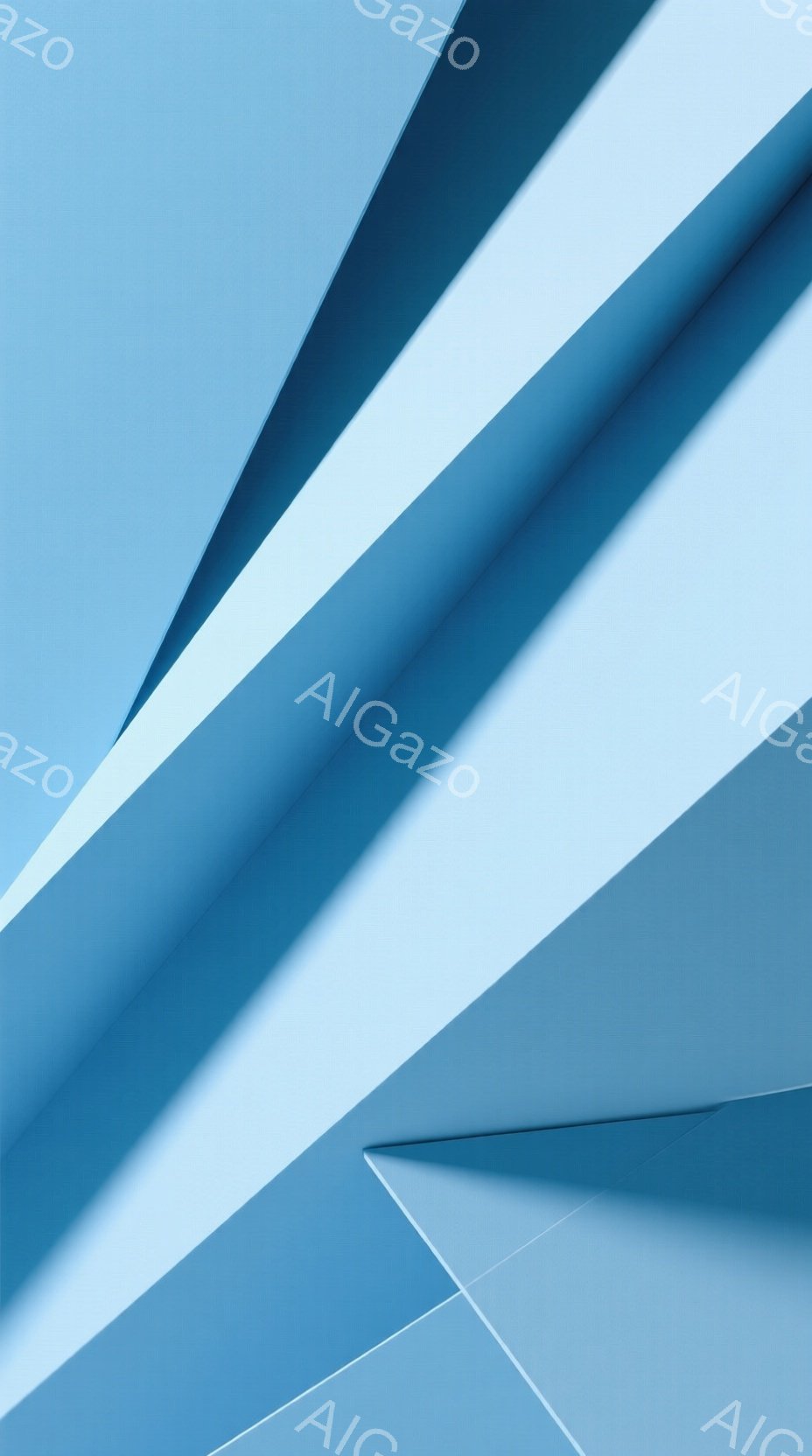 この画像は、青を基調とした幾何学的な構成の抽象的な作品です。斜めに交差する平面が、光と影のコントラストによって強調され、奥行きと立体感を創り出しています。全体的に冷たく、ミニマルで洗練された雰囲気です - AI生成フリー素材