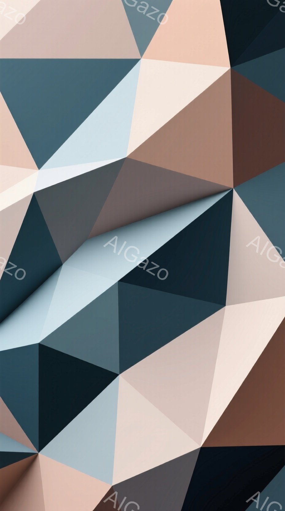 鮮やかな多角形で構成された抽象的なイメージです。紺色、ピンク、ベージュ、薄い水色が組み合わさり、幾何学的なパターンを作り出しています。背景や人物はおらず、単純な色彩と形状のみで構成された、モダンで洗練された雰囲気です。