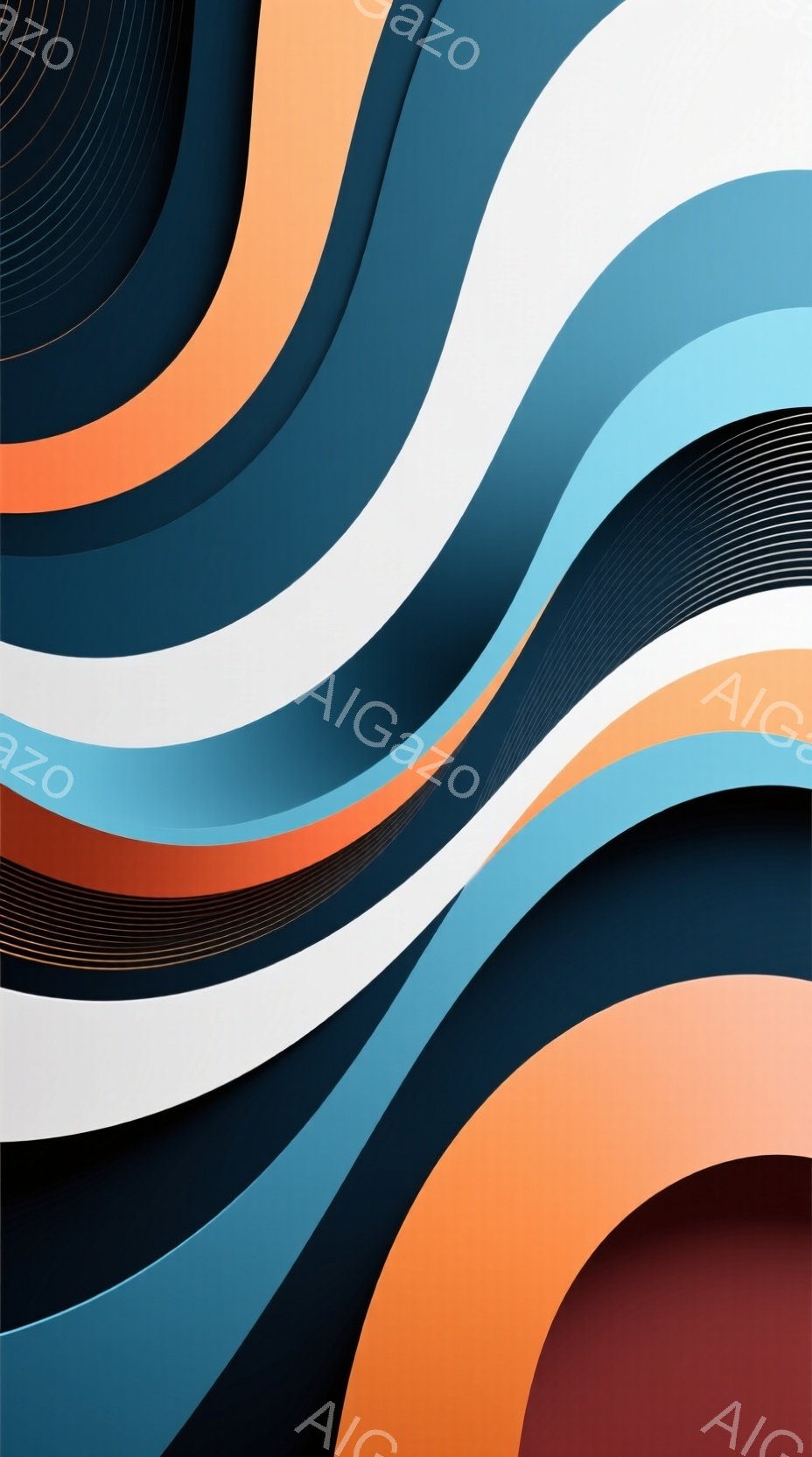 鮮やかな色彩の曲線が重なり合う抽象的な画像です。オレンジ、青、白、茶色のグラデーションが流れるように繋がり、見る人にリラックスした印象を与えます。背景は無く、色彩が織りなすテクスチャが主役となっていま - AI生成フリー素材