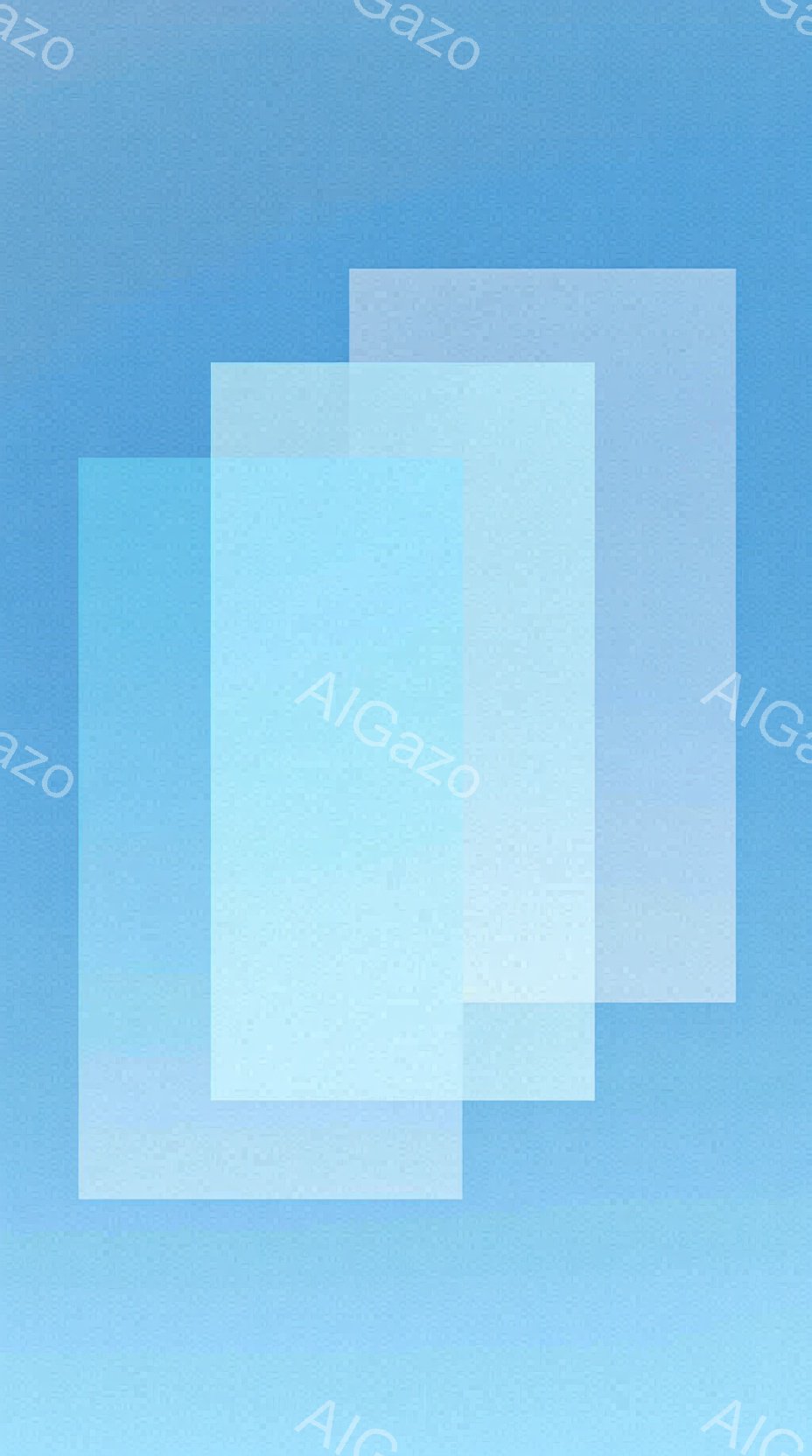 画像は、青色のグラデーションを背景に、半透明の白い四角形が複数重なった抽象的な構成です。四角形は互いにわずかにずれて重なり合い、奥行きと透明感を表現しています。全体として、穏やかで静寂な雰囲気を醸し出 - AI生成フリー素材