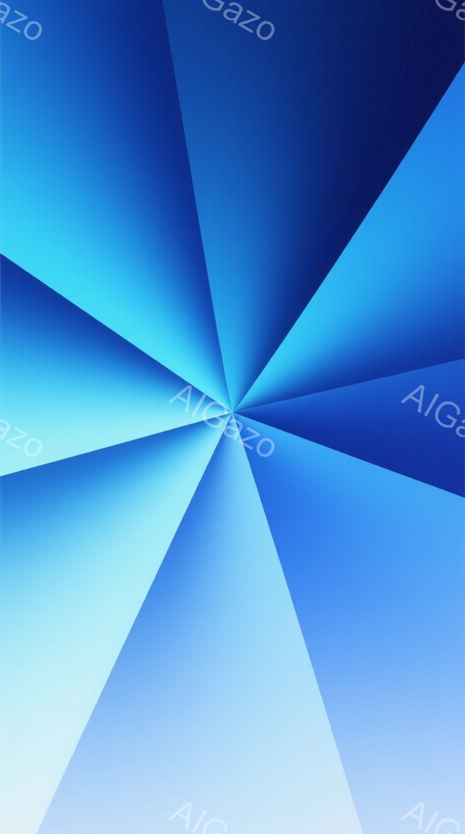 この画像は、中心から放射状に広がる複数の三角形で構成された抽象的なデザインです。色は濃い青から薄い青へとグラデーションがかかっており、視覚的な奥行きと動きを生み出しています。全体的に静かで落ち着いた雰 - AI生成フリー素材