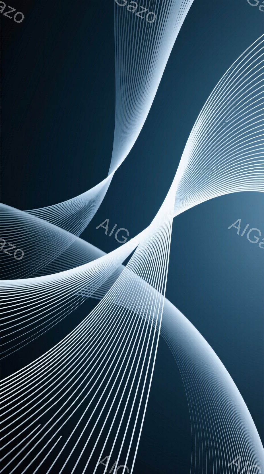 鮮やかな白い線が、暗い青色の背景を曲線的に交差する抽象的なイメージです。線は、まるで光の軌跡のように流れており、優雅で未来的な雰囲気を醸し出しています。背景は単色で、線の美しさを際立たせています。