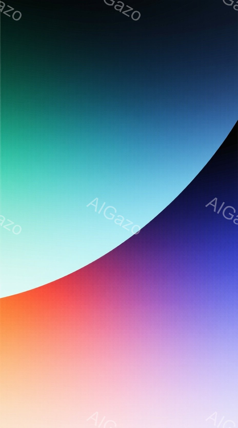 鮮やかなグラデーションが印象的な画像です。上部はターコイズブルーから濃い青へと、下部はオレンジ、ピンク、紫へと変化しており、滑らかで美しい色彩が広がっています。背景は単色であり、人物や具体的な物体は描かれていませんが、色彩の組み合わせが穏やかで、どこか幻想的な雰囲気を醸し出しています。