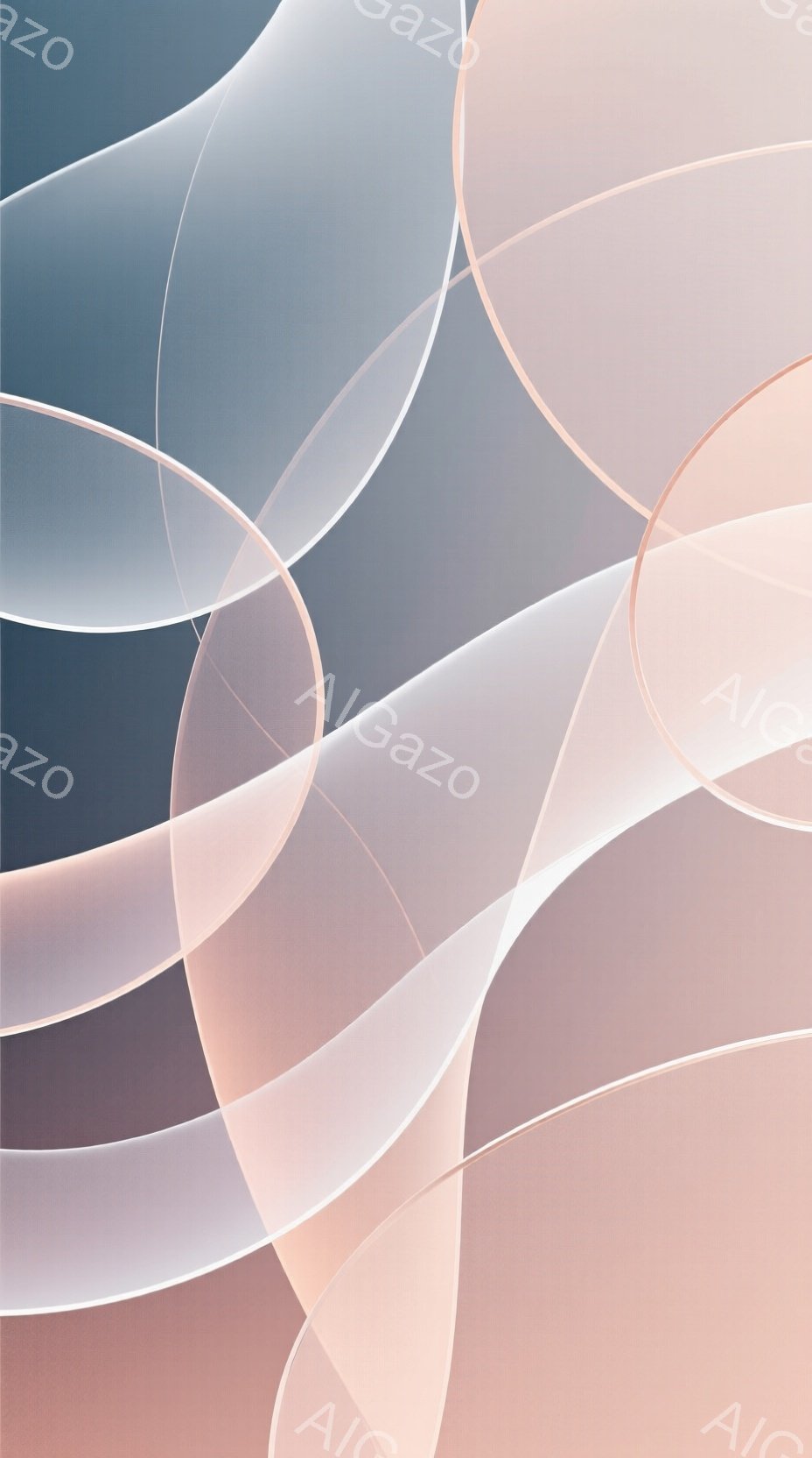 この画像は、抽象的な曲線と色彩が特徴的な背景で構成されています。淡いピンク、オレンジ、そして水色のグラデーションが重なり合い、まるで光が屈折しているかのような幻想的な雰囲気を醸し出しています。明確な形や人物はおらず、流動的な色彩と曲線のみが、見る人の想像力を掻き立てる作品となっています。