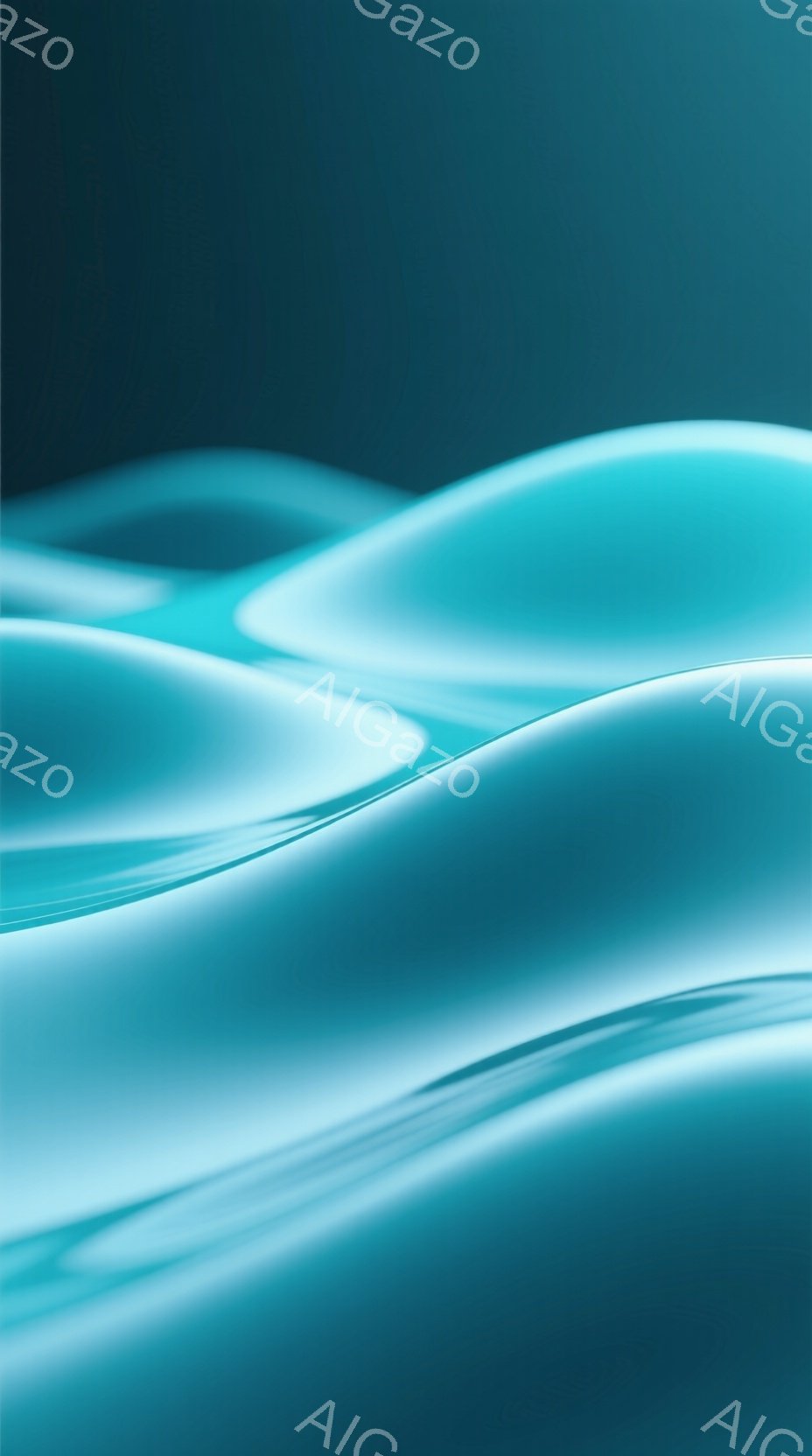 滑らかな曲線が繰り返される、青緑色の抽象的な画像です。光沢があり、まるで水面や柔らかい布が波打っているような印象を与えます。全体的に穏やかで、幻想的な雰囲気が漂っています。