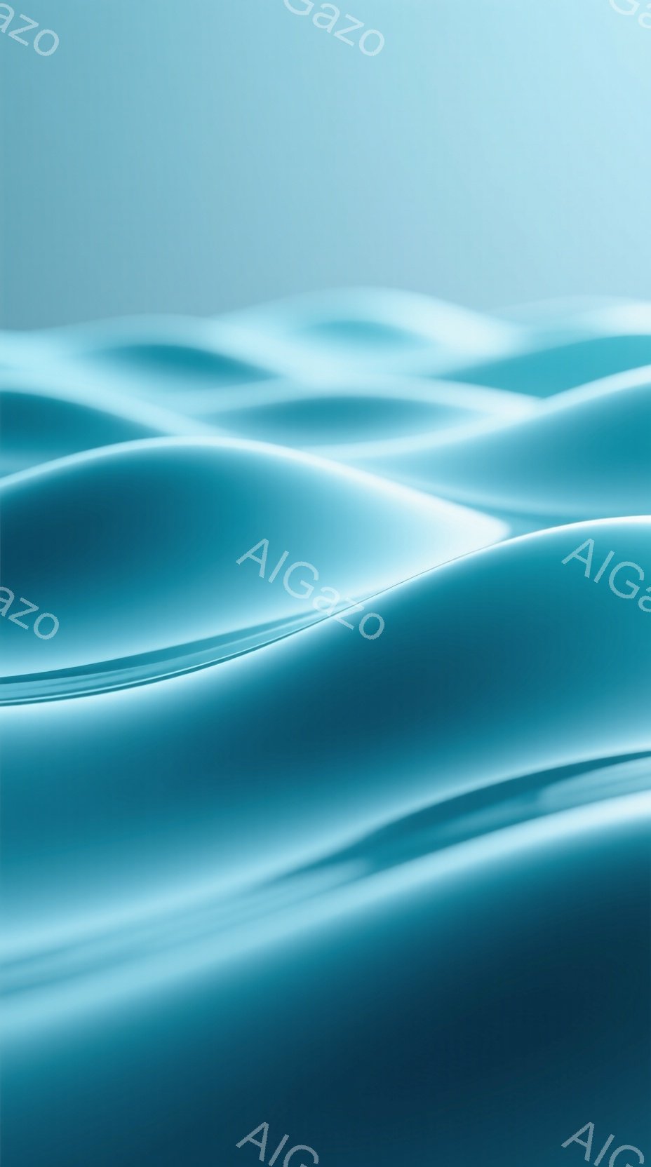 鮮やかな青色の流動的な曲線が画面全体を覆っており、まるで水面やシルクのような滑らかな質感を感じさせます。光の当たり方によって微妙な陰影が生み出され、奥行きと立体感が強調されています。背景はグラデーションでぼかされており、曲線が際立つ抽象的な表現となっています。