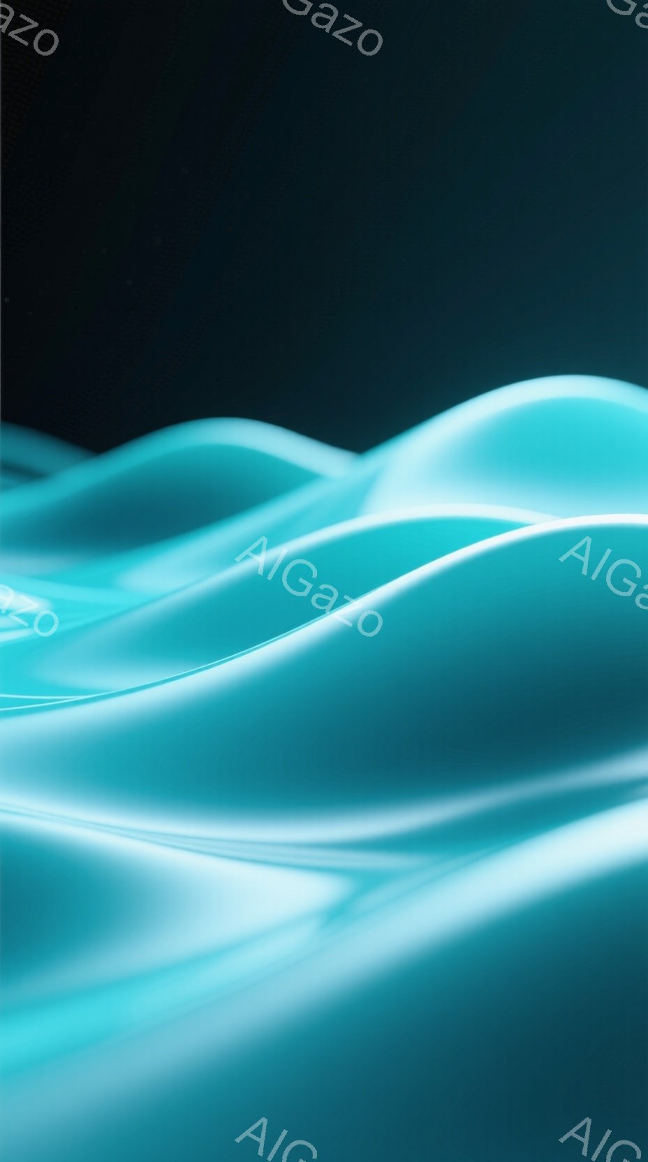 鮮やかなターコイズブルーの流れるような曲線が、まるで光の波のような印象を与える画像です。背景は深い黒色で、曲線が際立ち、神秘的で幻想的な雰囲気を醸し出しています。光の反射や陰影が、滑らかな質感と立体感 - AI生成フリー素材