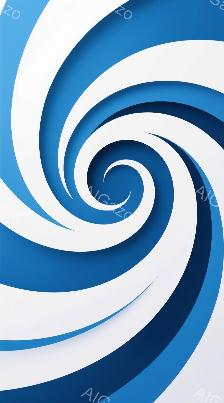 この画像は、鮮やかな青と白の渦巻き模様が特徴です。渦は中心に向かって濃い青色へと変化し、視覚的な奥行きを生み出しています。全体として、ダイナミックで動きのある抽象的なイメージです。