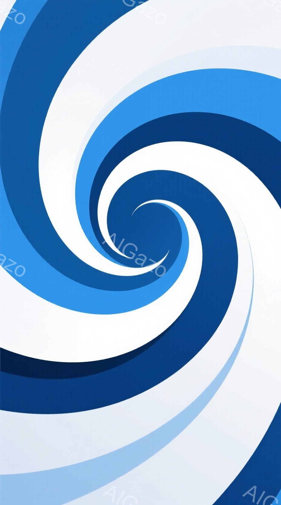 画像は、渦巻き状の青と白のストライプで構成された抽象的なデザインです。色が徐々に濃淡を変化させ、視覚的な奥行きと動きを創り出しています。鮮やかな色彩と流れるような曲線が、ダイナミックでエネルギーに満ちた印象を与えます。