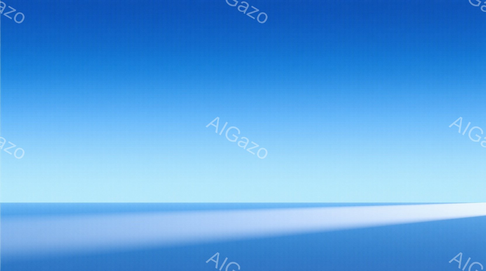 この画像は、空と水平線のぼやけた描写です。空は明るい水色で、地平線付近には白い光の帯が走っており、まるで地平線が明るく光っているように見えます。全体的に穏やかで、夢のような、あるいは抽象的な雰囲気を醸し出しています。