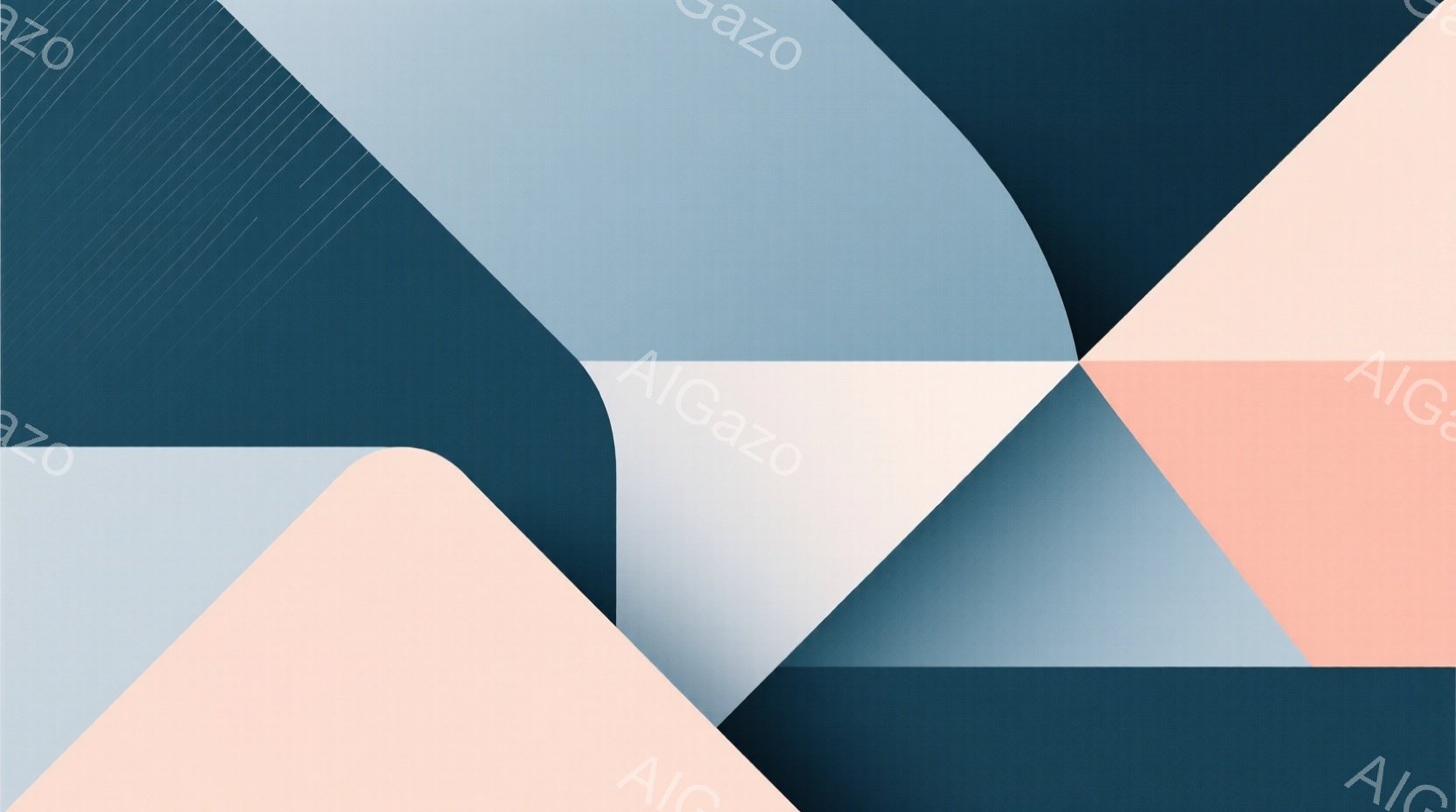 この画像は、さまざまなパステルカラーの三角形と曲線で構成された抽象的な構成です。空色、薄いピンク、濃い青、白が組み合わされ、互いに重なり合い、幾何学的なパターンを生み出しています。 全体的に、シンプル - AI生成フリー素材