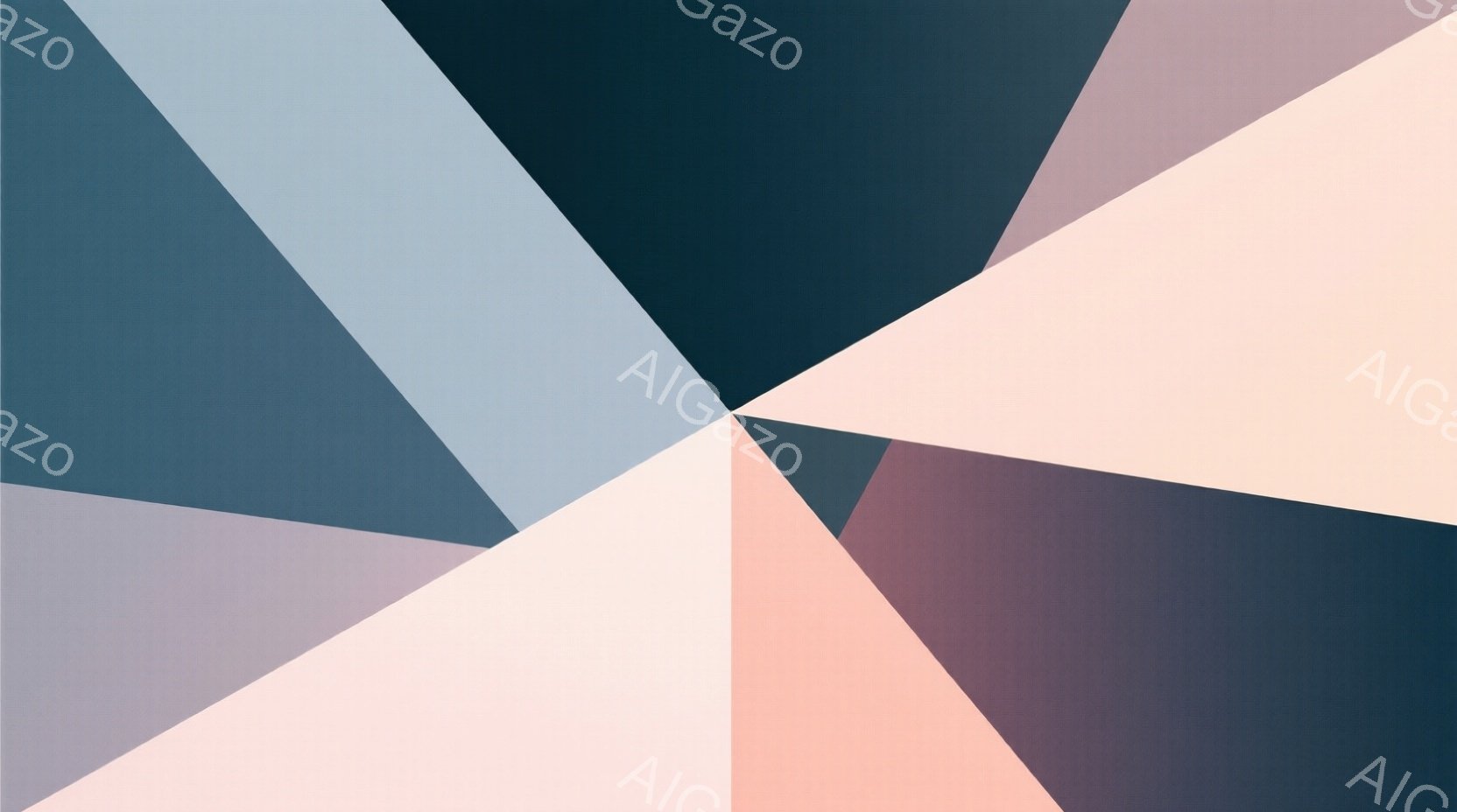 この画像は、さまざまな色の三角形が組み合わさった抽象的な構成です。淡いピンク、青、紫、グレーなどの色調が使用されており、互いに交差して幾何学的なパターンを作り出しています。全体的に落ち着いた雰囲気で、モダンアート作品のような印象を与えます。