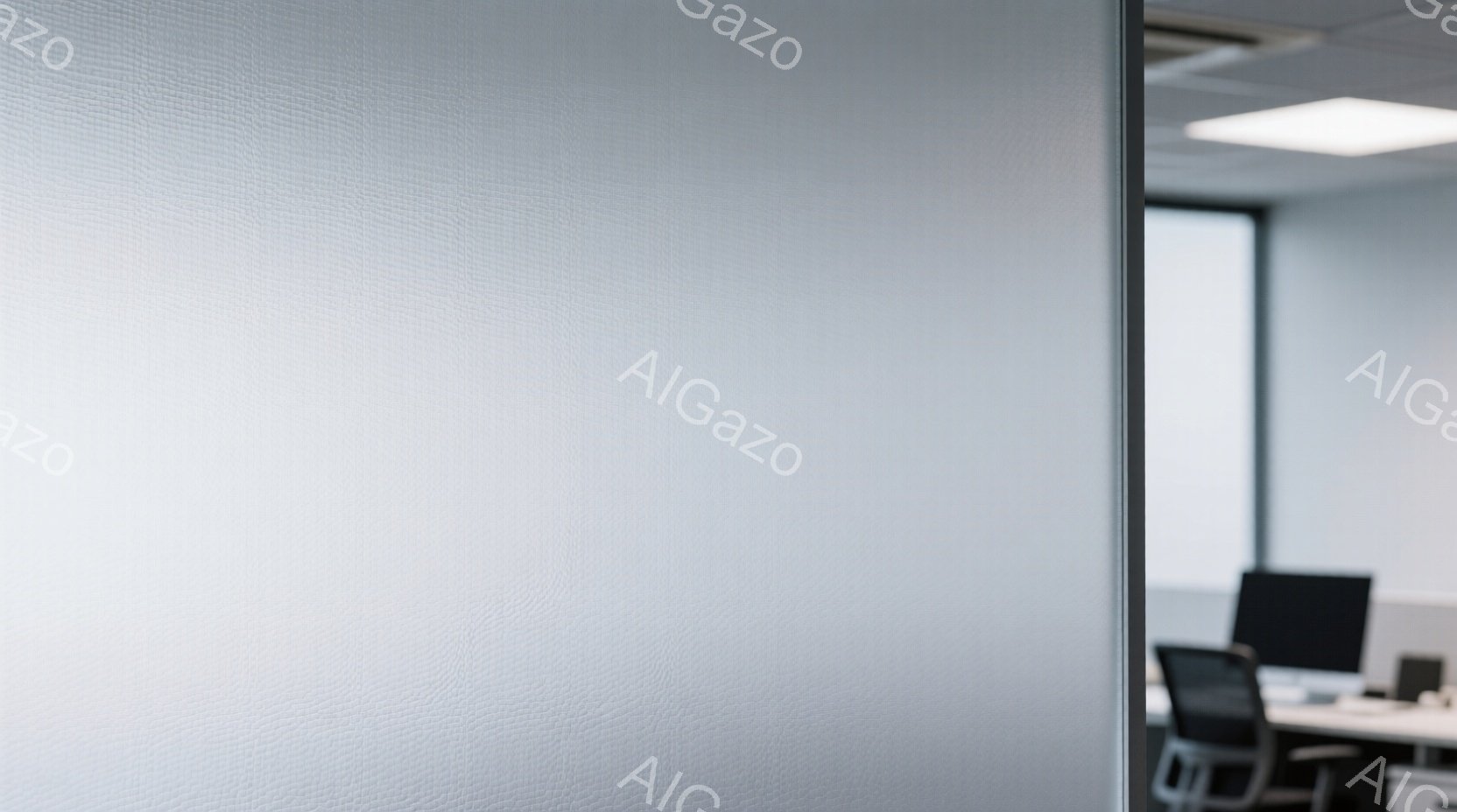 画像は、明るいオフィススペースの一部を捉えています。背景にはデスクトップコンピュータが設置された机、オフィスチェア、そして窓が見え、自然光が差し込んでいます。全体的に、清潔でモダンな雰囲気があり、ビジネスシーンを連想させます。