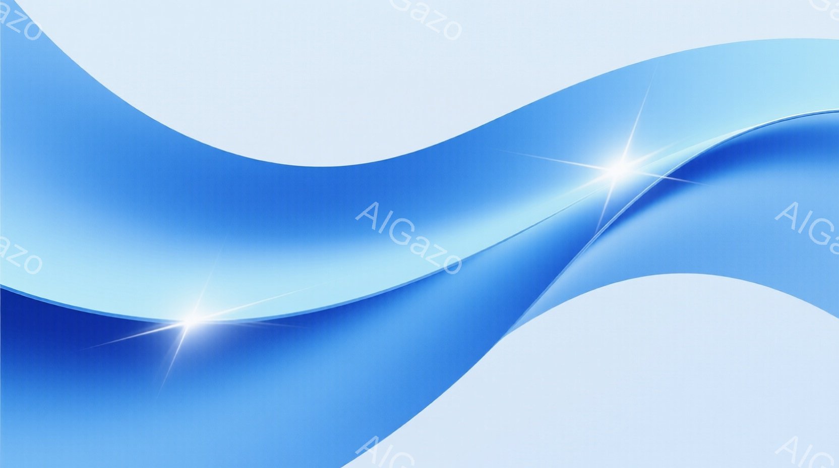 鮮やかな青色の曲線が画面全体を占めており、光沢のある質感と流れるような動きが印象的です。曲線は光を反射し、明るいハイライトと影を作り出し、立体感を強調しています。背景は白く、曲線が際立って見え、モダンで抽象的な雰囲気を醸し出しています。