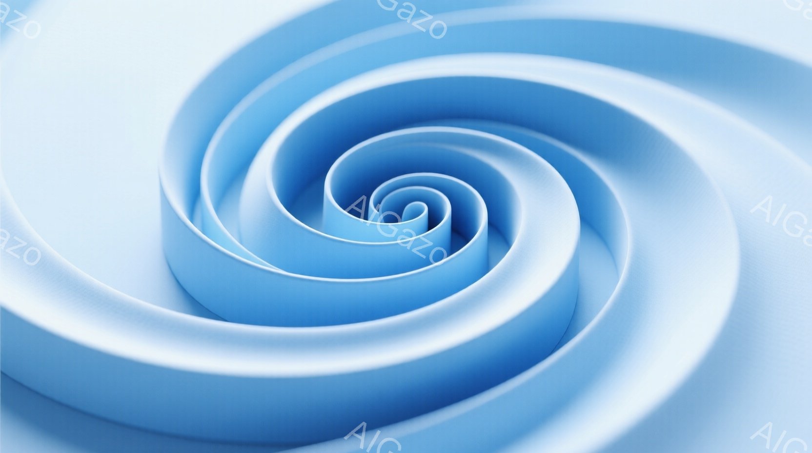 鮮やかな水色の布が渦巻き状に巻かれ、中央に向かって徐々に小さくなっている様子が捉えられています。布の質感は滑らかで、光沢があり、柔らかい印象を与えます。背景は淡い水色で、布の渦巻きを際立たせており、全体的に穏やかで抽象的な雰囲気を醸し出しています。