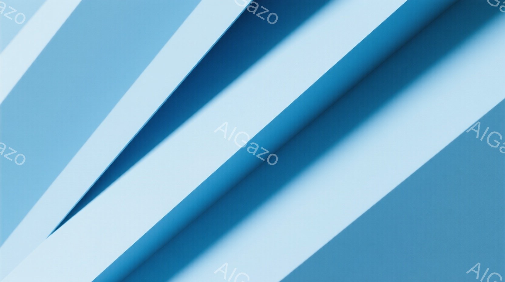 この画像は、青と白の幾何学的な線が斜めに交差する抽象的な構成です。線は光沢があり、影が強調されており、奥行きと立体感が生まれています。全体的にクールでモダンな雰囲気が漂い、ミニマリズムを感じさせる視覚的な表現です。