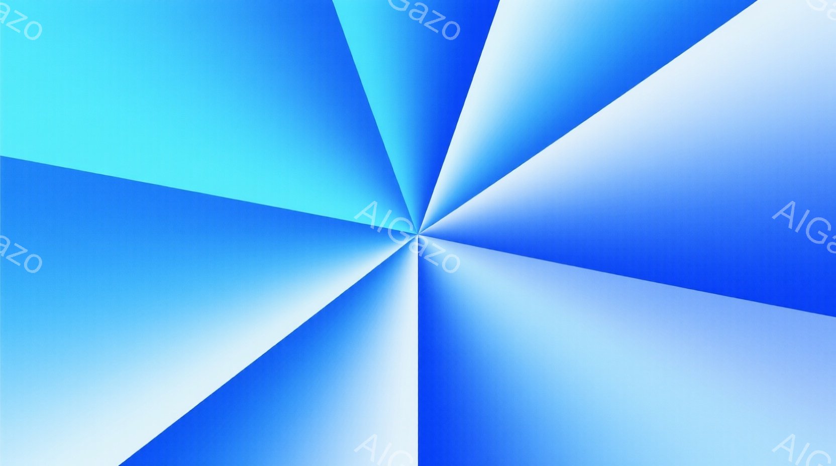 この画像は、中心から放射状に広がる複数の三角形で構成された抽象的なデザインです。各三角形は、白から濃い青へと滑らかに色が変化しており、視覚的にダイナミックな印象を与えます。全体的にクールでモダンな雰囲気があり、幾何学的な美しさが際立っています。