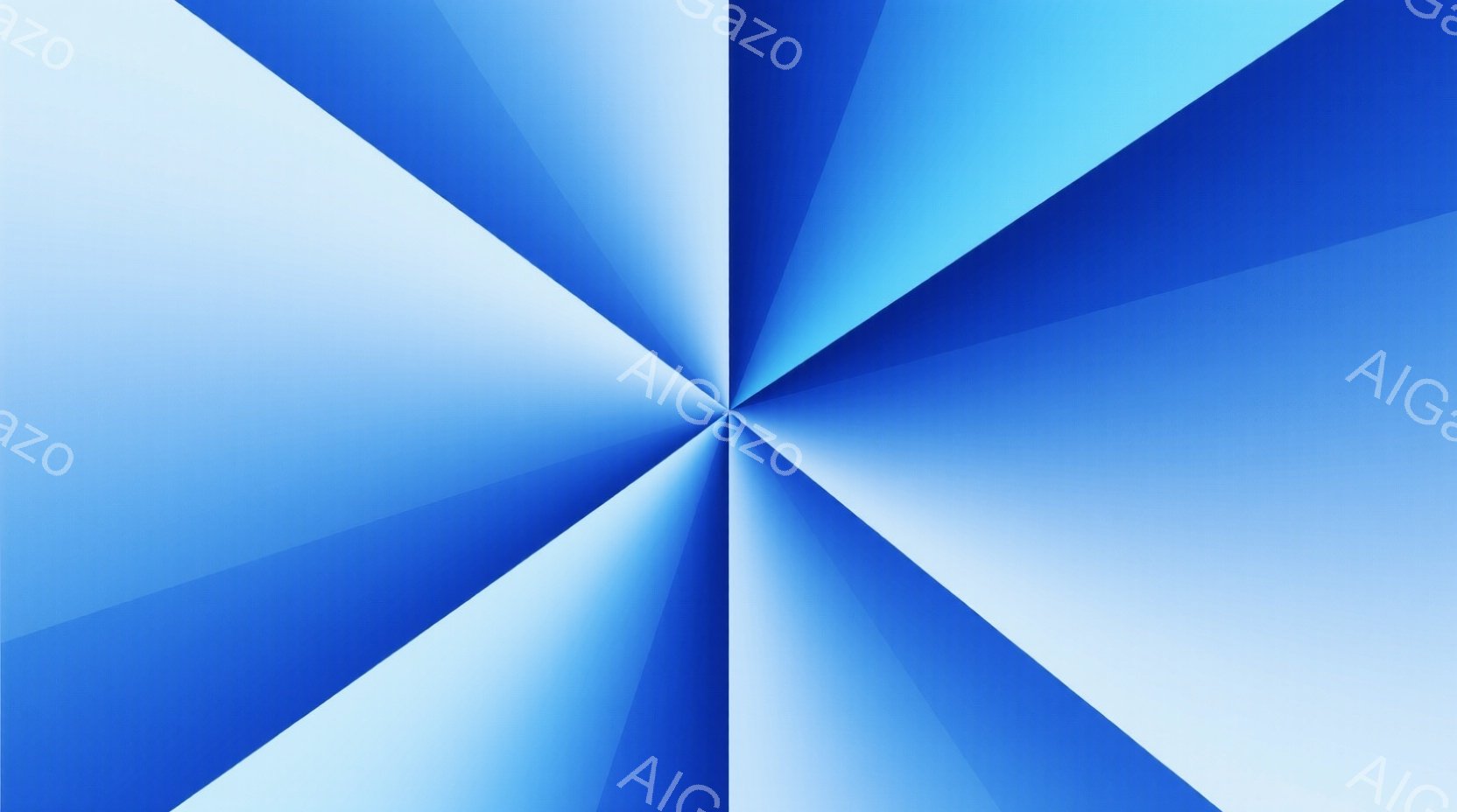 この画像は、中心から放射状に広がる青色の三角形のパターンで構成されています。濃い青から薄い水色へのグラデーションが、視覚的に奥行きを生み出しています。全体的にクールで、モダンな印象を与える抽象的な背景です。