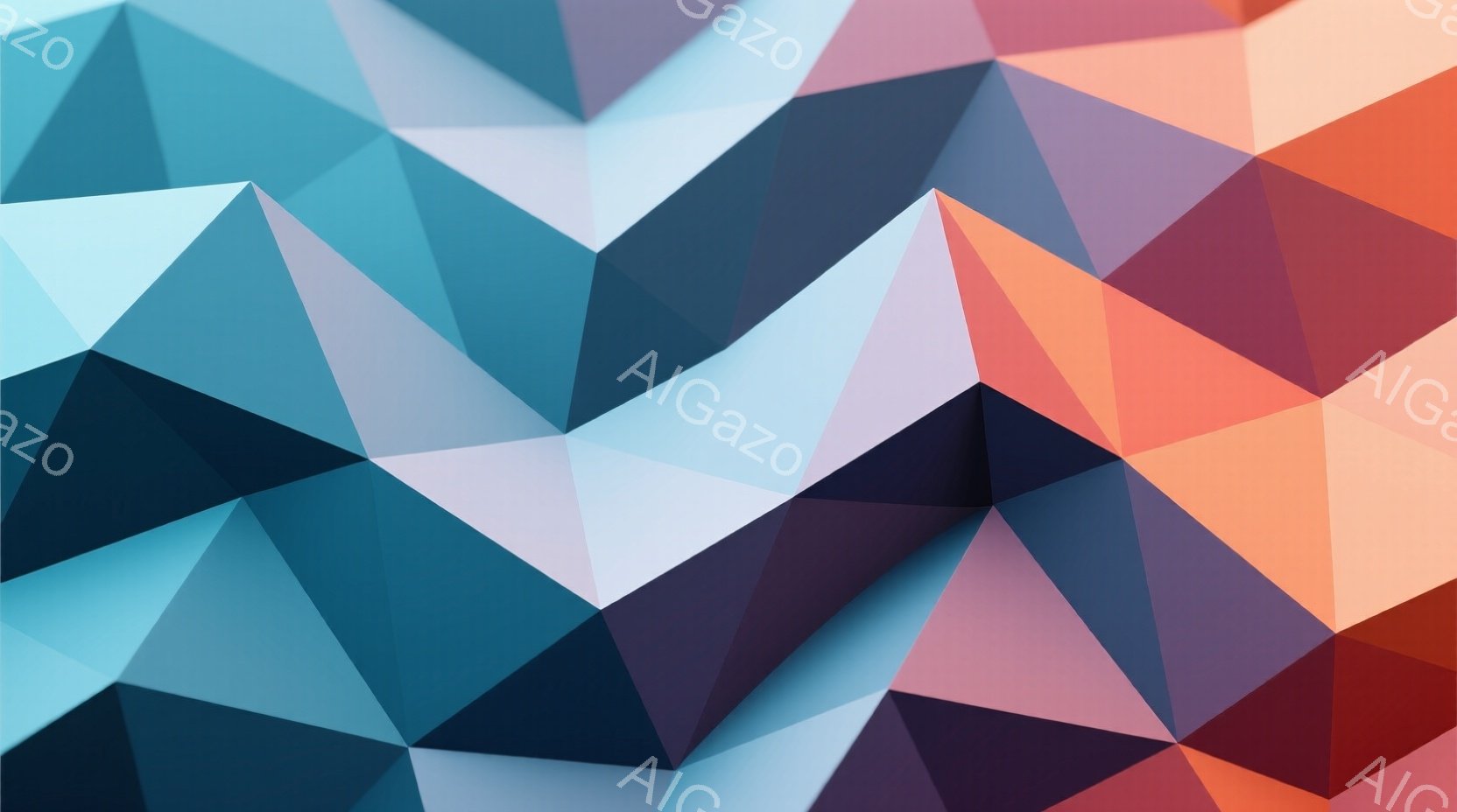 この画像は、多様な色の三角形が組み合わさって構成された抽象的な背景です。濃い青、明るい水色、白、紫、赤、オレンジなど、鮮やかな色彩が、まるで万華鏡のような視覚効果を生み出しています。幾何学的な形状が複 - AI生成フリー素材