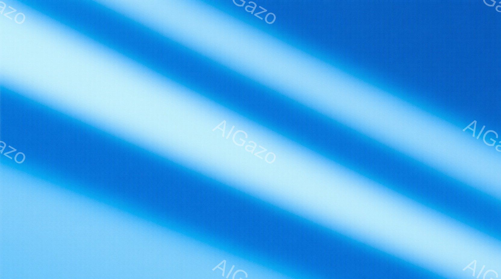 この画像は、水平方向に伸びるぼやけた青色の帯が複数並んだ抽象的な構成です。光が拡散し、鮮明な輪郭を持たないため、まるで水中の光の屈折や霞のような印象を与えます。全体として穏やかで、夢幻的な雰囲気を醸し出しています。