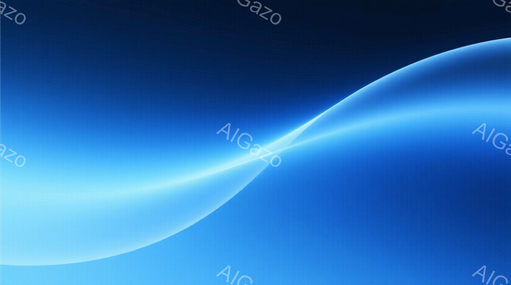 この画像は、濃い青から薄い青へのグラデーションで構成された抽象的な表現です。画面の左側は深い青色で、右側に向かうにつれて徐々に明るい青色へと変化し、曲線的な光の帯が画面を横切っています。全体的に滑らか - AI生成フリー素材