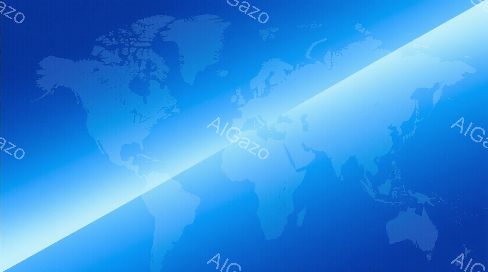 この画像は、青いグラデーションを背景にした世界地図です。光が左上から右下へ斜めに差し込み、地図を明るく照らしています。全体的にクールで、未来的で、グローバルな繋がりや可能性を示唆する雰囲気です。