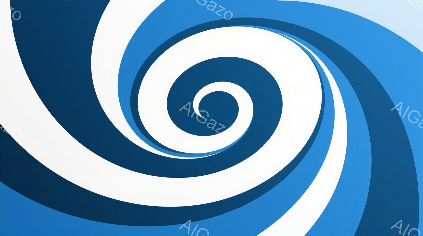 画像は渦巻状の青と白のグラデーションで構成されており、中心に向かって色が濃くなっています。螺旋状の線が繰り返され、ダイナミックで動きのある印象を与えます。背景は単色で、渦巻きが際立って見えます。 - AI生成フリー素材