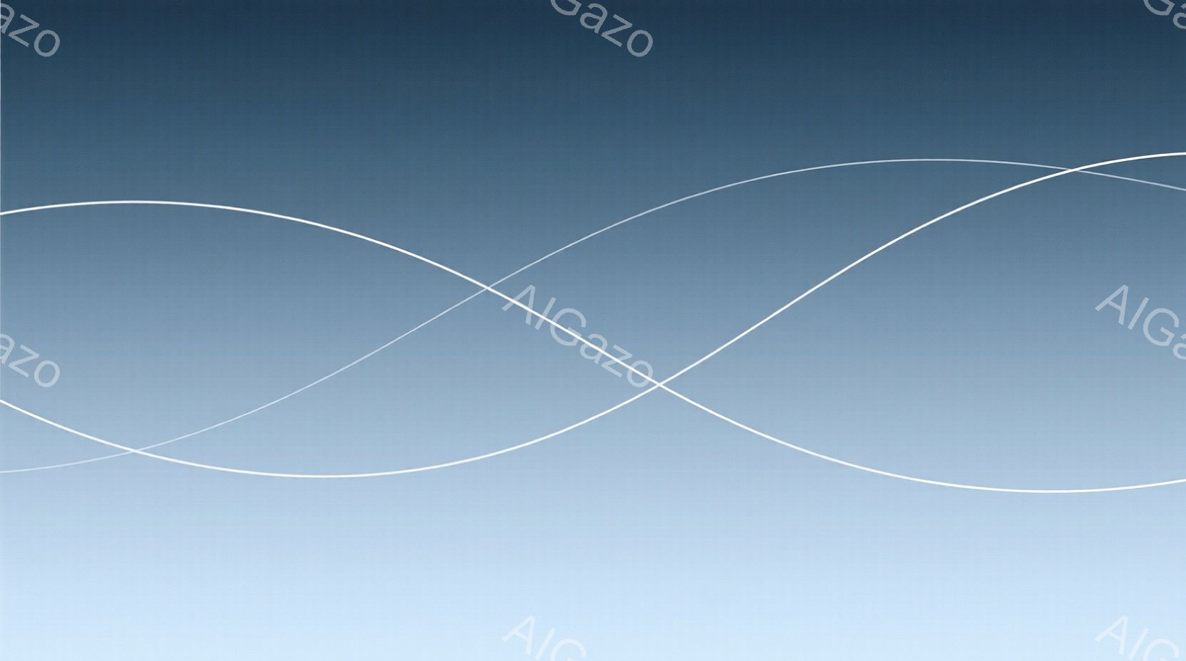 滑らかなグラデーションがかった青色の背景に、白い曲線が複数描かれています。曲線は交差しながら、まるで波のような動きを見せており、落ち着いた穏やかな雰囲気を醸し出しています。背景は均一で、焦点は曲線その - AI生成フリー素材