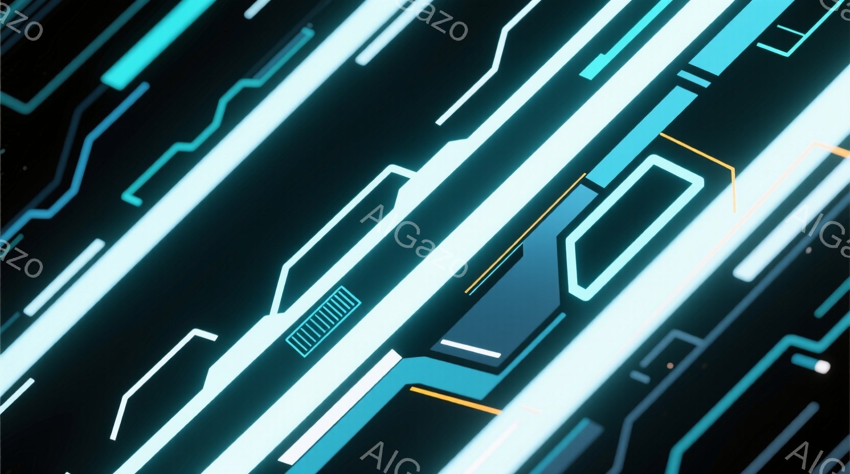 鮮やかなネオンブルーと白の線が、黒い背景の上を交差するように伸びている抽象的な画像です。線は未来的な回路やエネルギーの流れを連想させ、鮮やかな光の軌跡が視覚的な奥行きを生み出しています。全体として、テクノロジー、スピード、そして未来的な雰囲気が漂うイメージです。