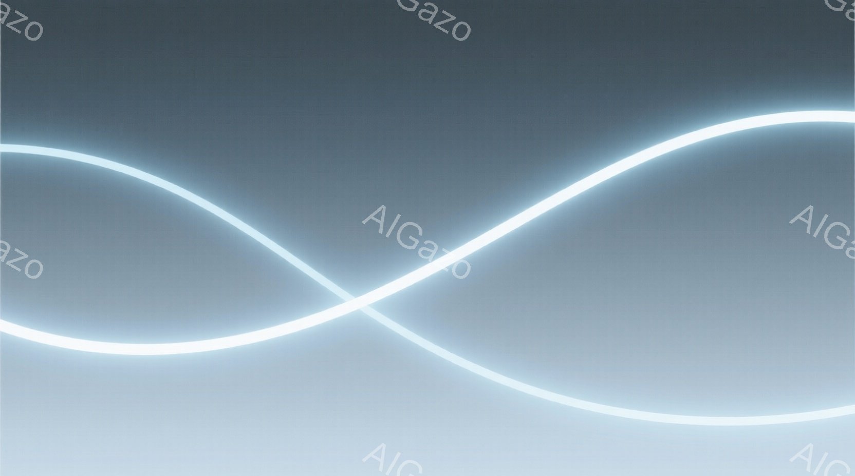 白い発光線が暗いグレーのグラデーションの背景に交差して描かれています。線は滑らかで未来的な印象を与え、光の強弱によって奥行きを感じさせます。全体的に神秘的で抽象的な雰囲気であり、ミニマルなデザインが際 - AI生成フリー素材