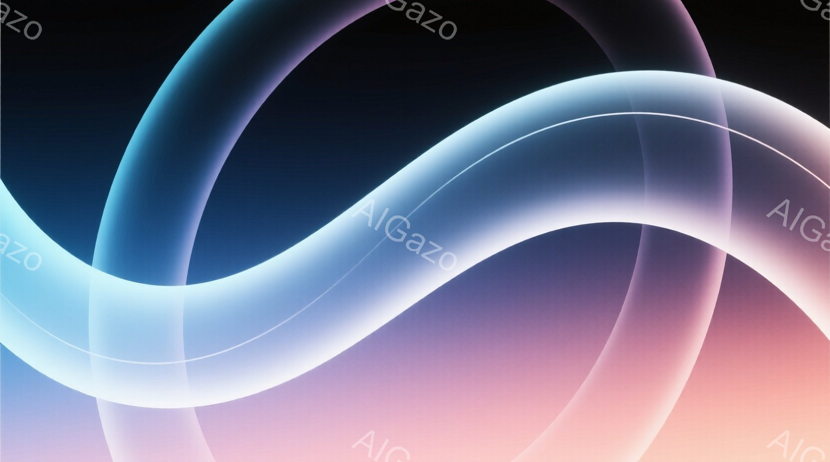 鮮やかな色彩が渦巻く抽象的なイメージです。白から青、紫、そしてピンクへとグラデーションが変化し、光の帯が流れるように配置されています。全体的に柔らかく、幻想的な雰囲気を醸し出しています。