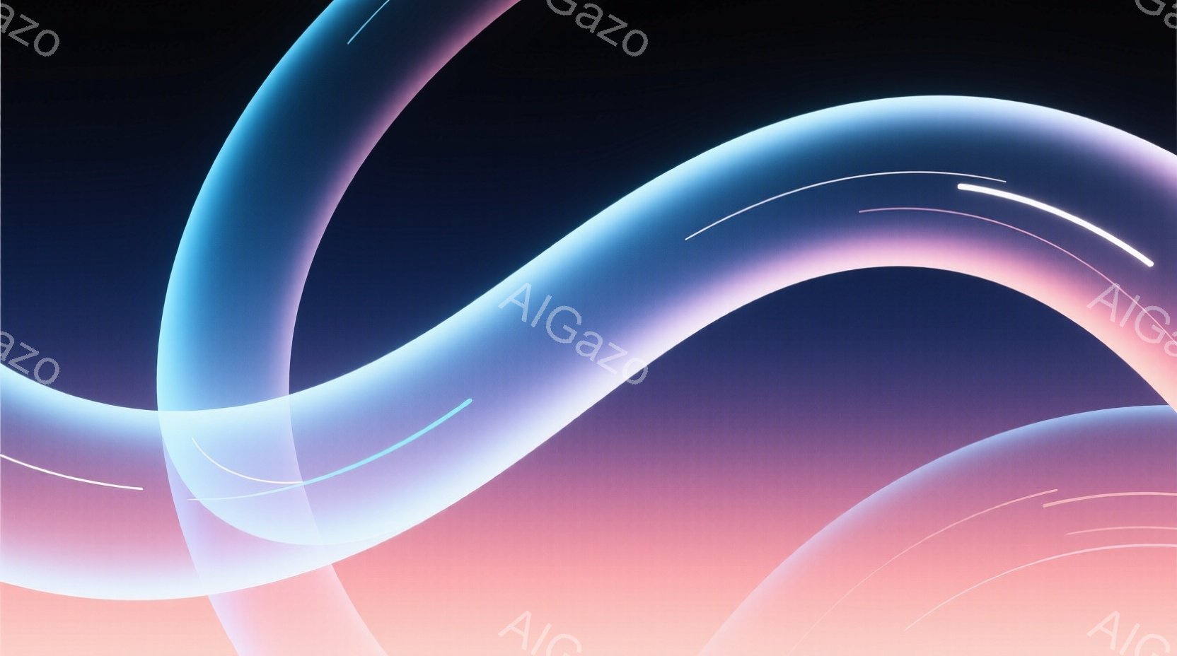 鮮やかなグラデーションが特徴の抽象的な画像です。青からピンクへと変化する流線形の光が、画面全体に広がっています。背景は暗く、光の曲線が際立ち、神秘的で未来的な雰囲気を醸し出しています。 - AI生成フリー素材