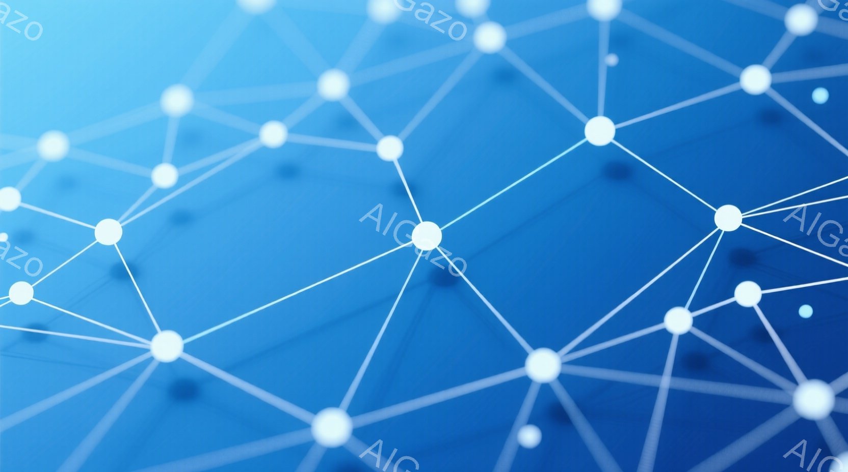 この画像は、青色のグラデーションを背景に、白い点が線で結ばれたネットワーク状のパターンが広がっています。線は点と点を繋ぎ、複雑な繋がりを視覚的に表現しており、抽象的で未来的な印象を与えます。全体的に、 - AI生成フリー素材