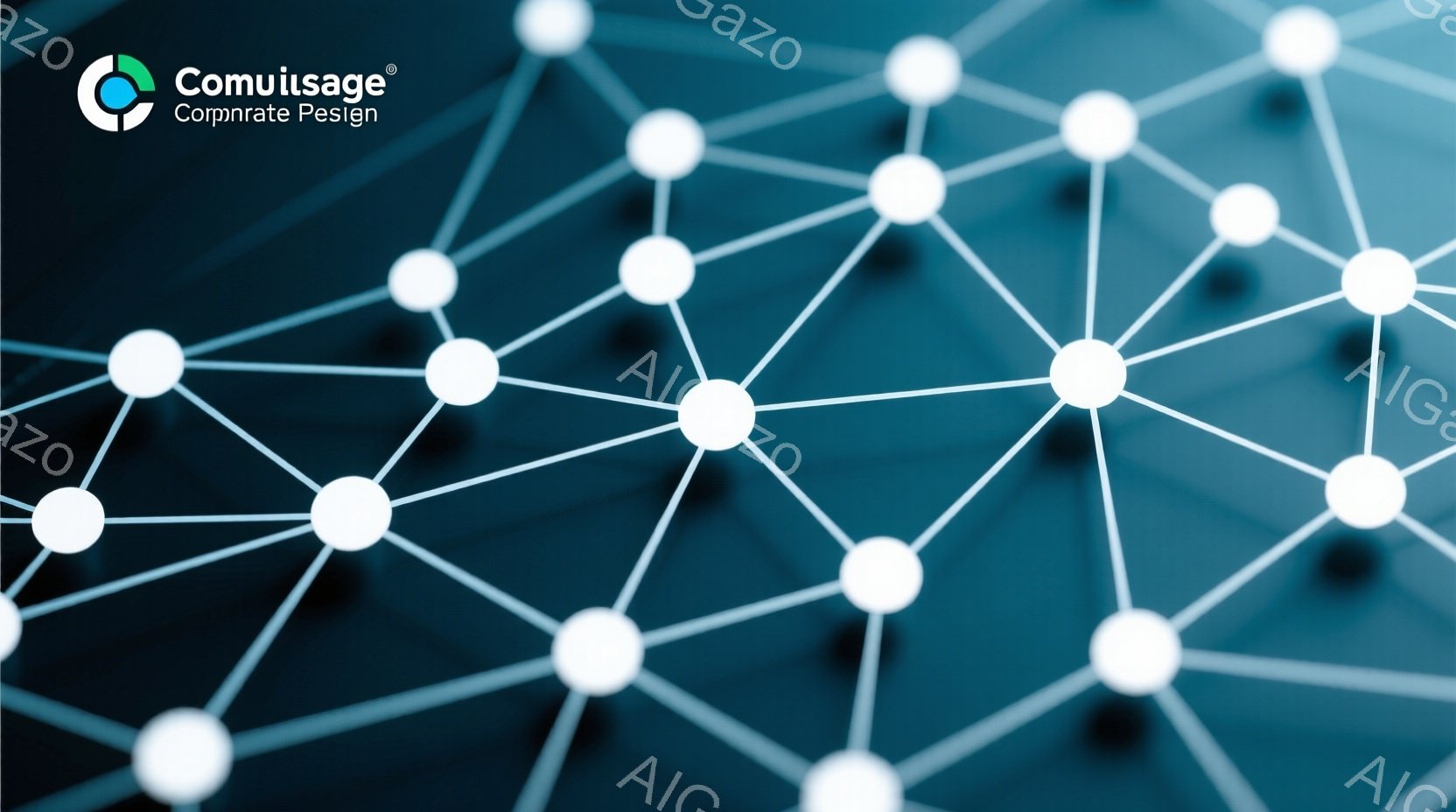 白い円形のノードが細い線で結ばれたネットワークが、濃い青色の背景に描かれています。ノードは互いに繋がり、複雑な構造を形成しており、データの接続や通信、あるいは抽象的なネットワーク概念を視覚的に表現して - AI生成フリー素材