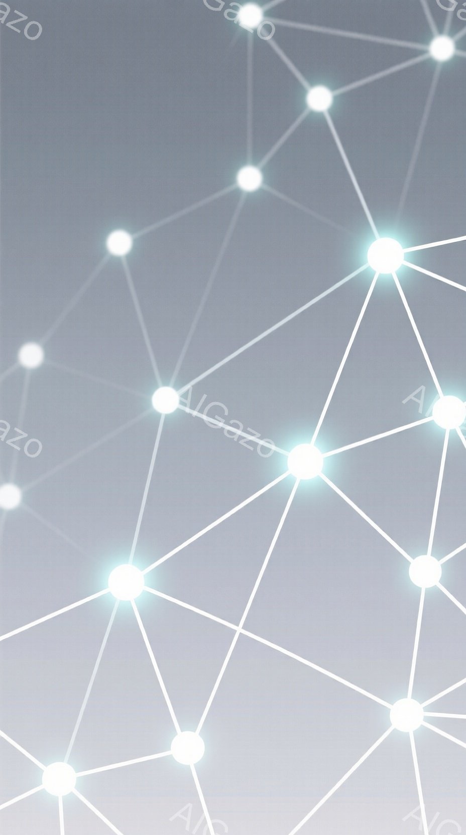 この画像は、暗いグレーのグラデーションを背景に、明るい白の点が線で結ばれたネットワーク構造を表しています。点々はまるで星のように輝き、線はそれらを繋ぐ回路や神経細胞のように見えます。全体的に、科学技術、接続性、未来的な概念を象徴する抽象的なイメージです。