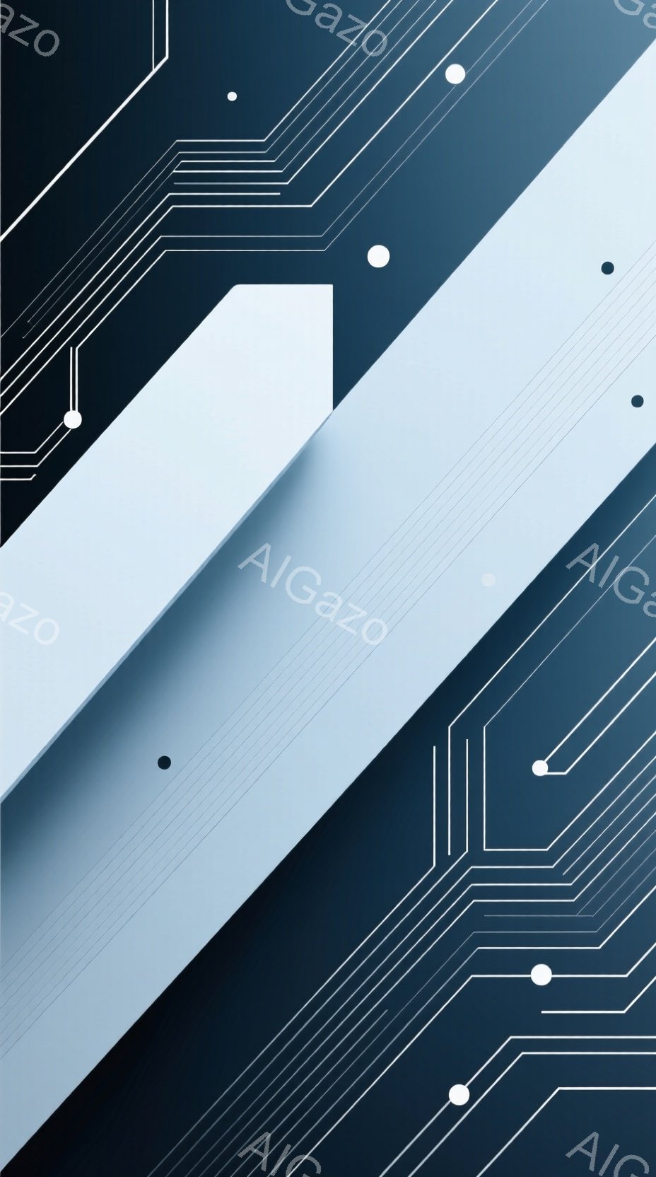 この画像は、暗い青色の背景に、白と水色の斜め線が幾何学的に配置された抽象的な構成です。線は電子回路を連想させ、細い白線が回路のパターンを描き出しています。全体的に、未来的なテクノロジーやデジタル世界の雰囲気を醸し出しています。