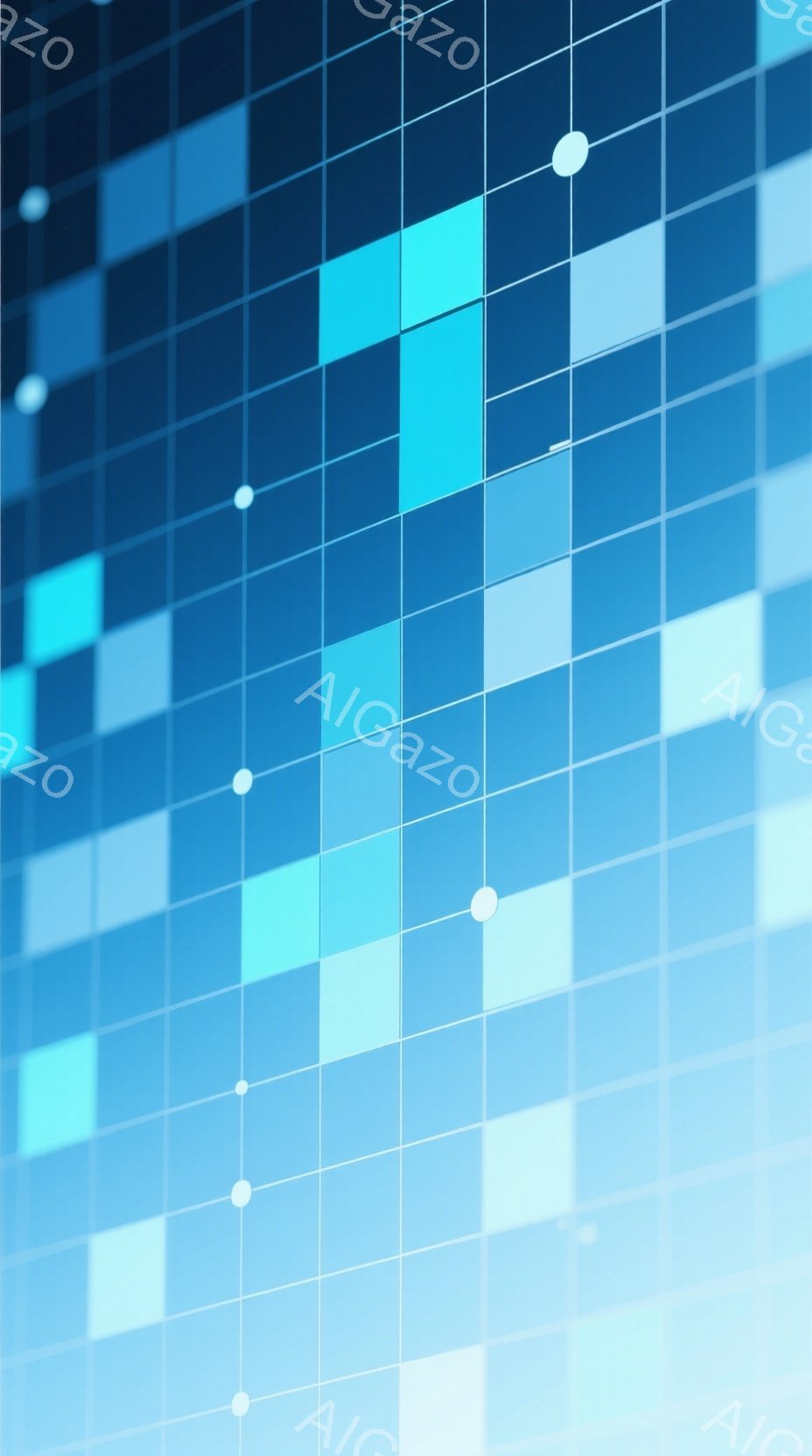 この画像は、さまざまな濃淡の青い正方形が格子状に並んだ抽象的な背景です。正方形は明るい水色から濃い群青色まで変化し、グラデーションが印象的です。全体として、クールで未来的な印象を与えます。