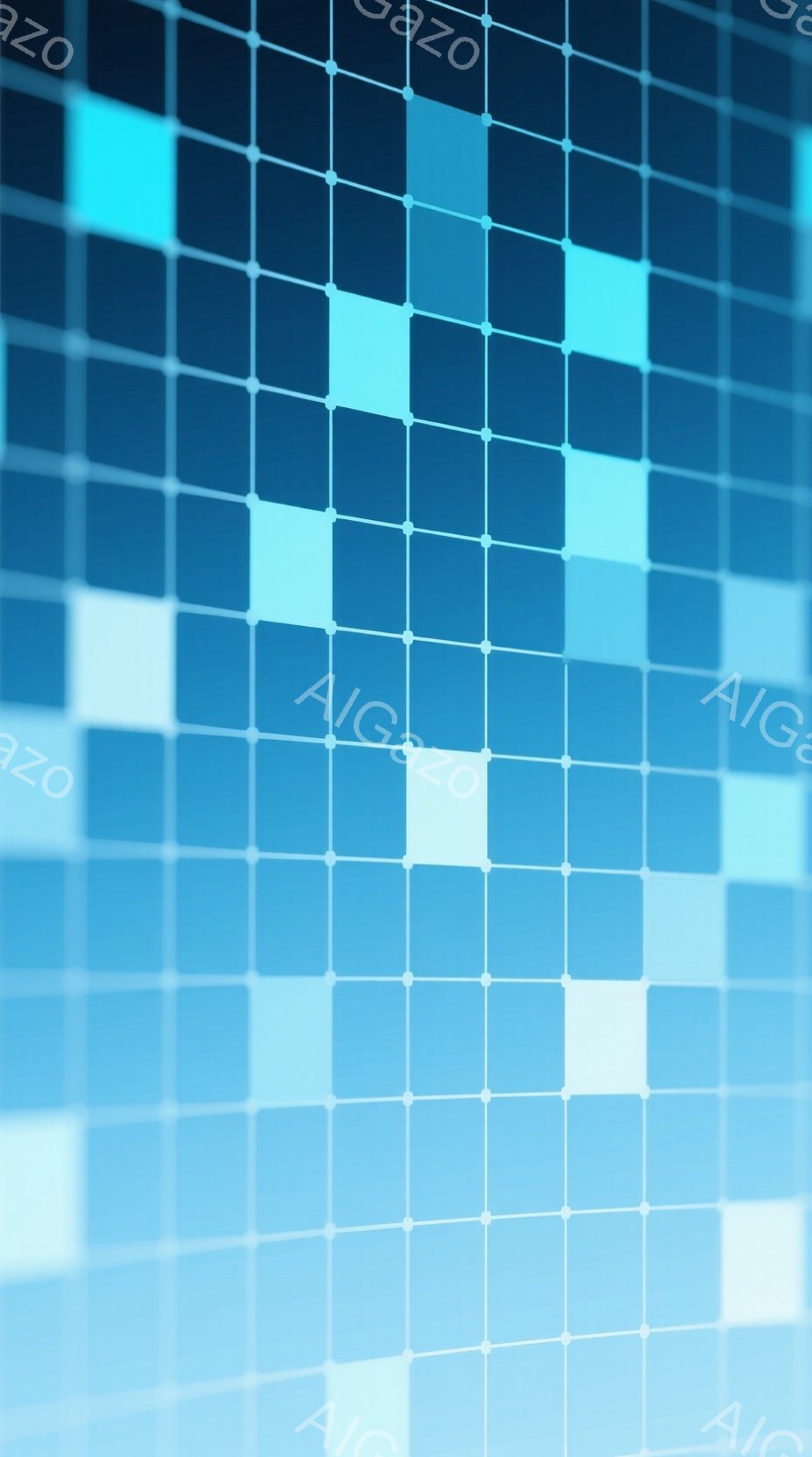 この画像は、様々な濃さの青色の正方形が規則的に並んだ抽象的な背景です。正方形は薄い水色から濃い群青色までグラデーションしており、全体的にクールでモダンな印象を与えます。均一な配置と色調により、視覚的な安定感と奥行きが生まれています。