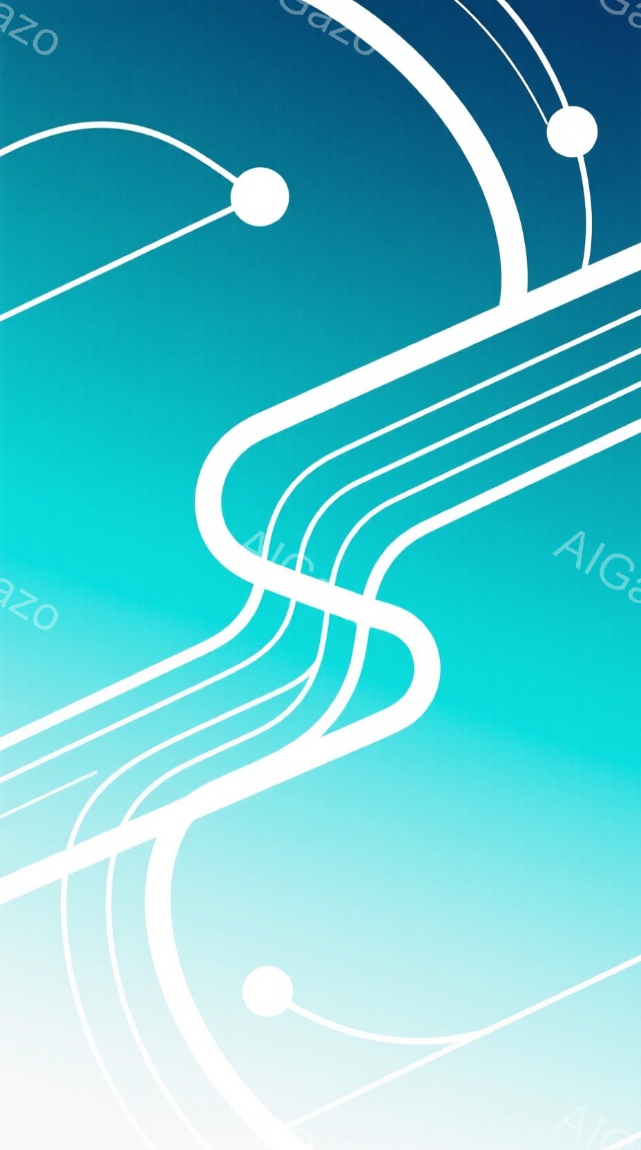 鮮やかな青と白のグラデーションを背景に、白い曲線が幾重にも重なり合う抽象的なデザインです。曲線はまるで光の軌跡のように流れており、全体的に未来的な印象を与えます。背景のグラデーションは穏やかで、曲線と - AI生成フリー素材