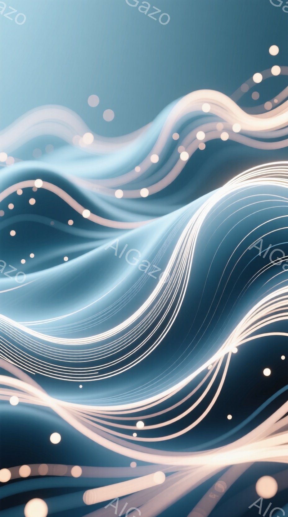 鮮やかな青色の背景に、光の線が流れるように広がっています。光の線は曲線を描き、まるで水中の流れやエネルギーの流れを表現しているかのようです。背景全体は滑らかで、未来的な雰囲気と静寂を感じさせます。