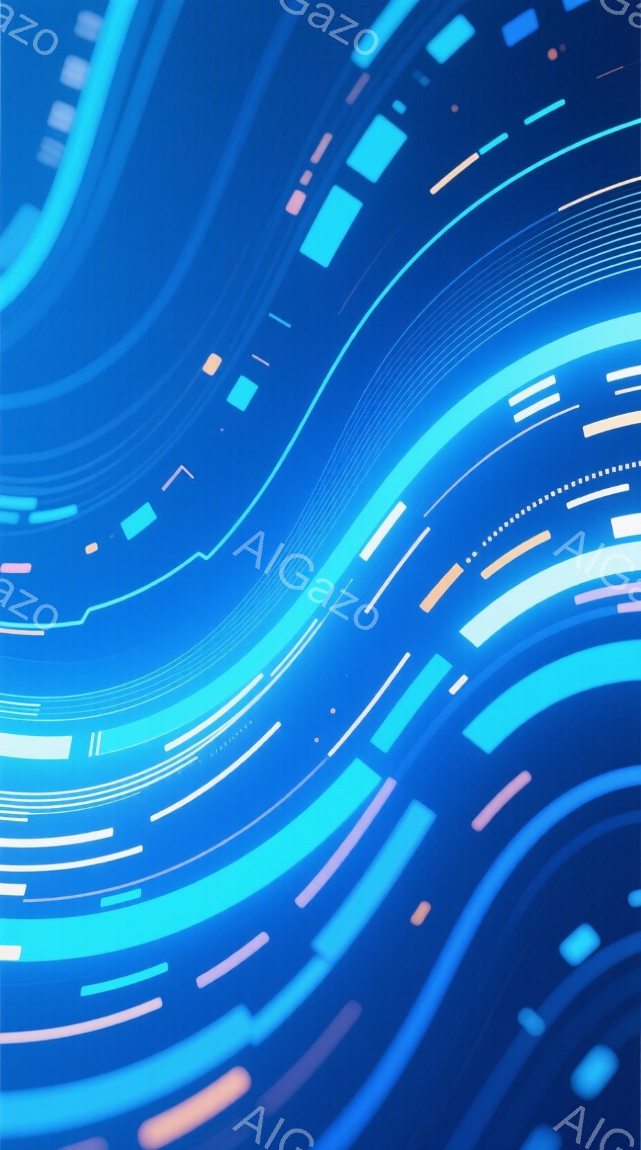 この画像は、鮮やかな青を基調とした、放射状に広がる光の帯で構成されています。帯は様々な長さと色調を持ち、中心から外に向かって徐々に薄れていく様子が表現されています。全体として、未来的なエネルギーの流れや、デジタル空間の奥行きを感じさせる抽象的な表現です。