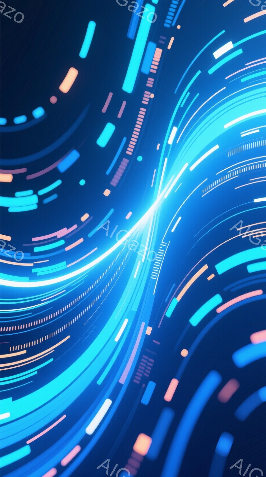 鮮やかな青を基調とした抽象的な光の渦巻きが印象的な画像です。無数の光の線が中心点から放射状に広がり、まるでトンネルのような奥行きを作り出しています。未来的なテクノロジーやエネルギーの流れを連想させる、 - AI生成フリー素材